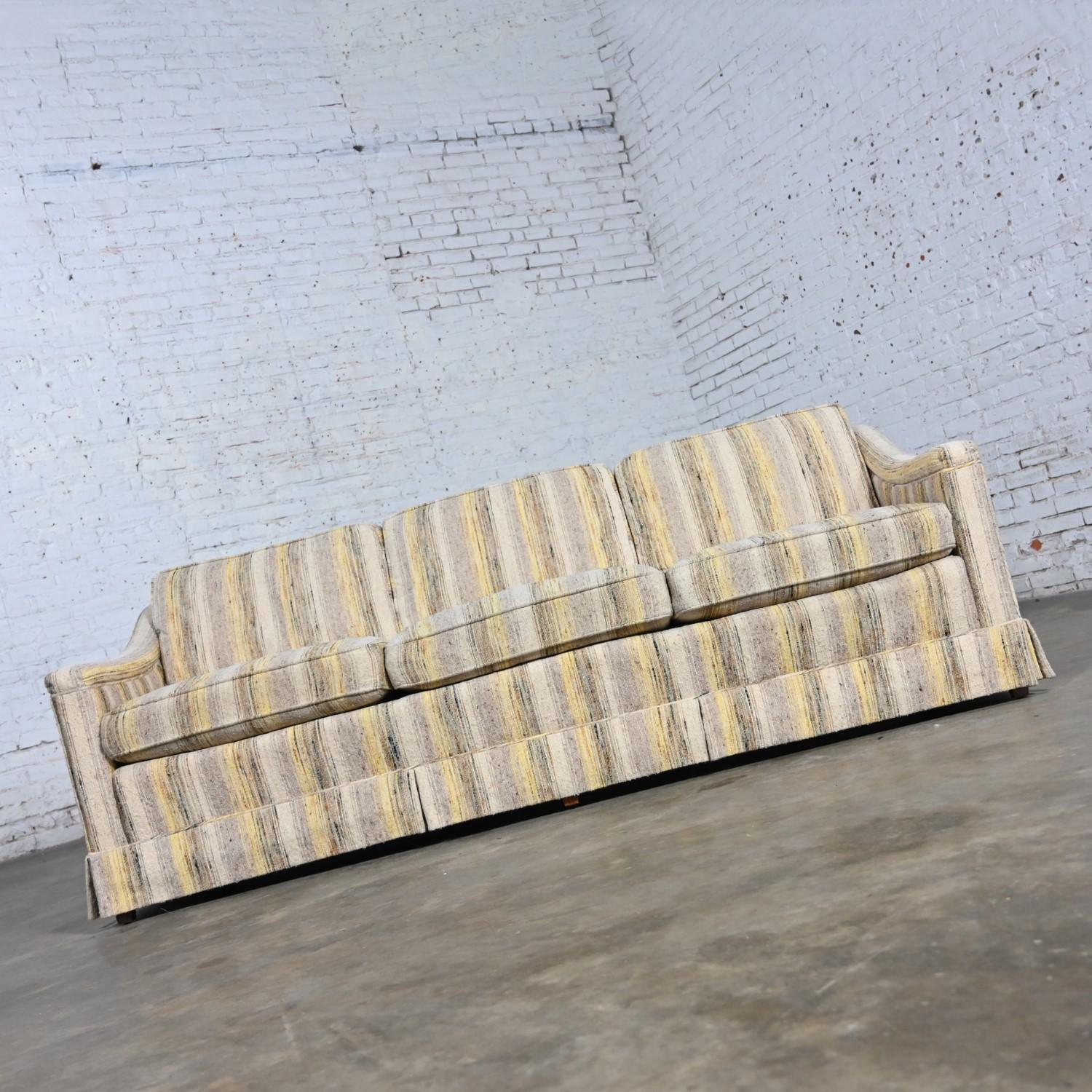 Mid-Century Modern Henredon Sofa Modified Lawson Style Yellow & Beige Striped For Sale 1
