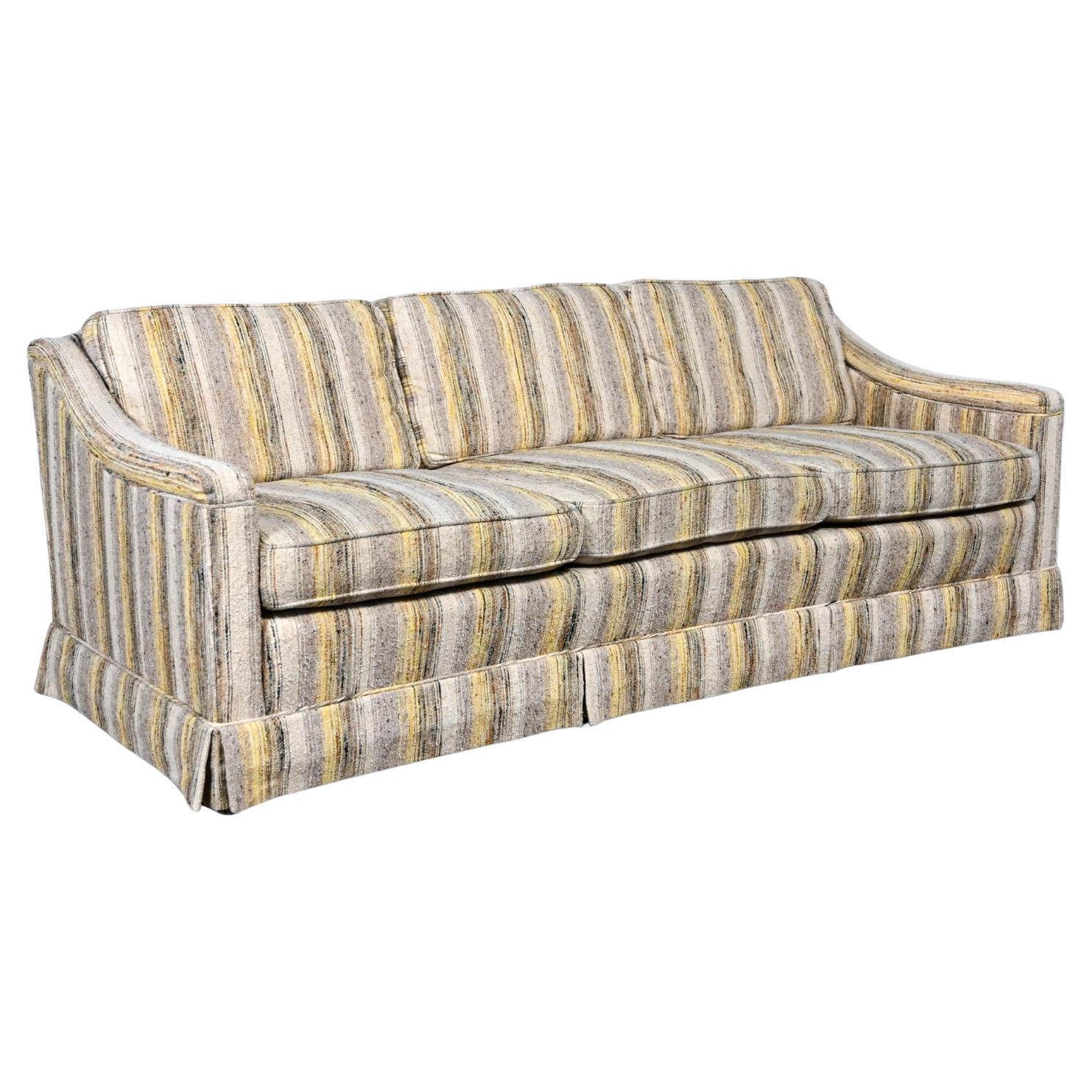 Mid-Century Modern Henredon Sofa Modified Lawson Style Yellow & Beige Striped