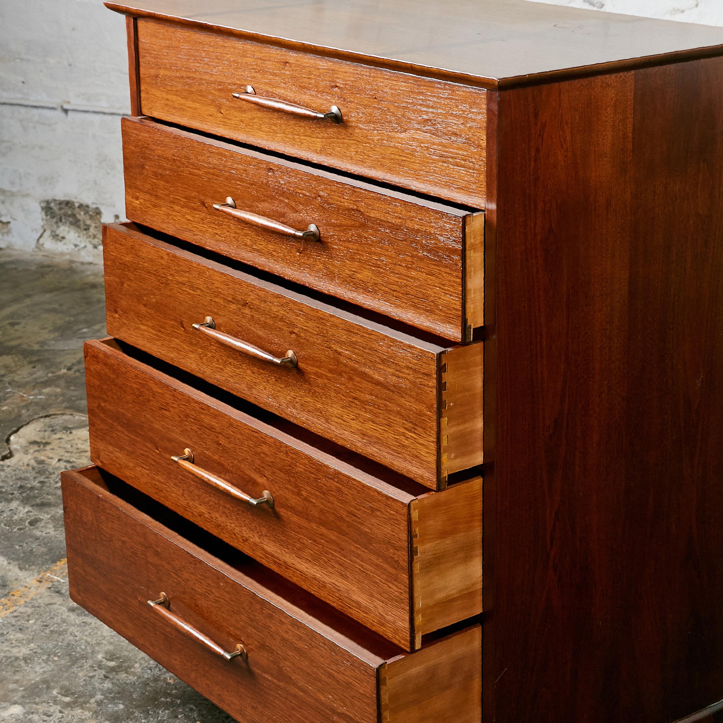 American Mid-Century Modern Henredon Tall Five Drawer Dresser