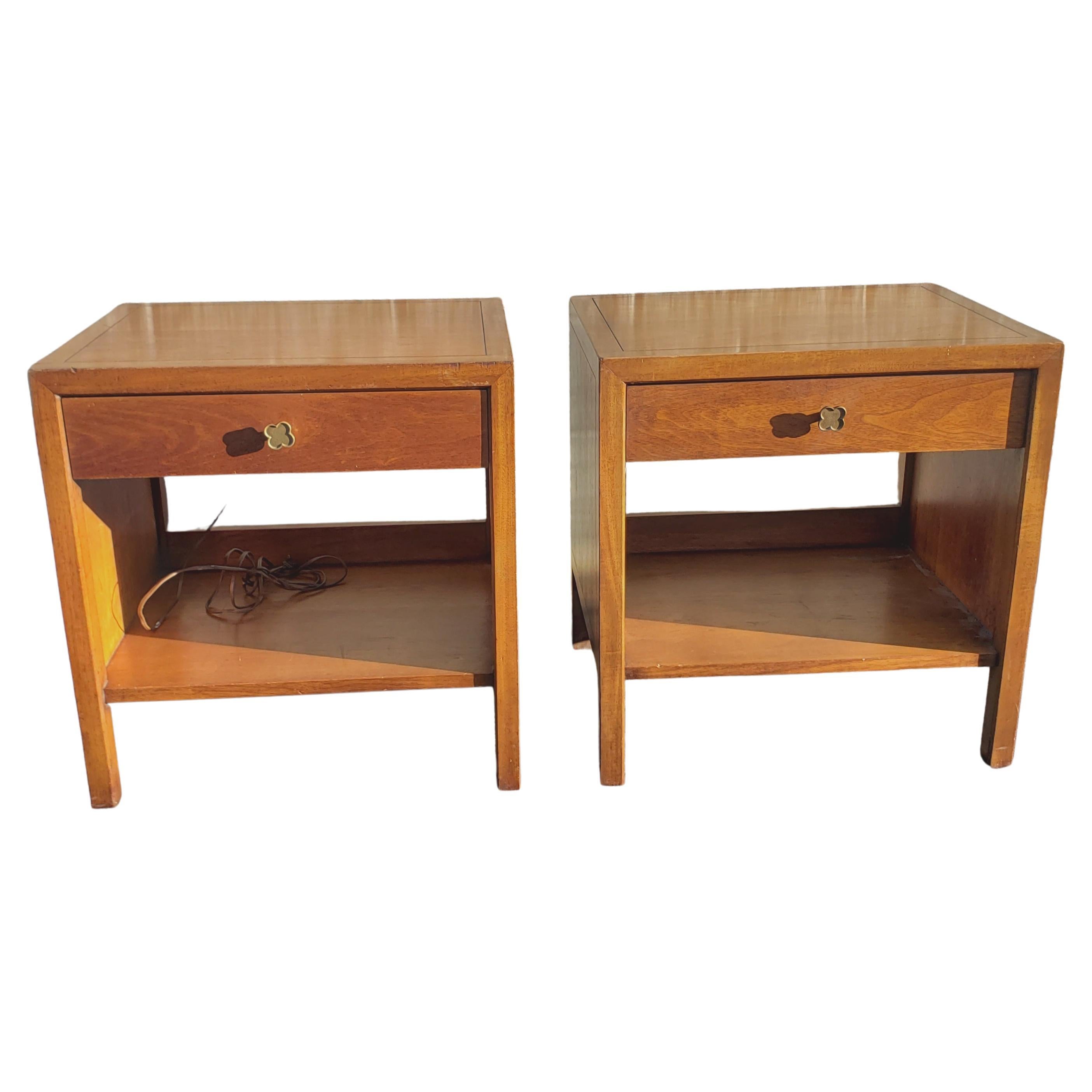 Mid-Century Modern Henredon Walnut Bedside Tables Nightstands, A Pair