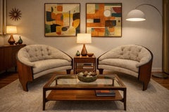 Mid-Century Modern Henry Glass Intimate Island Walnut Lounge Chairs - Set of 2