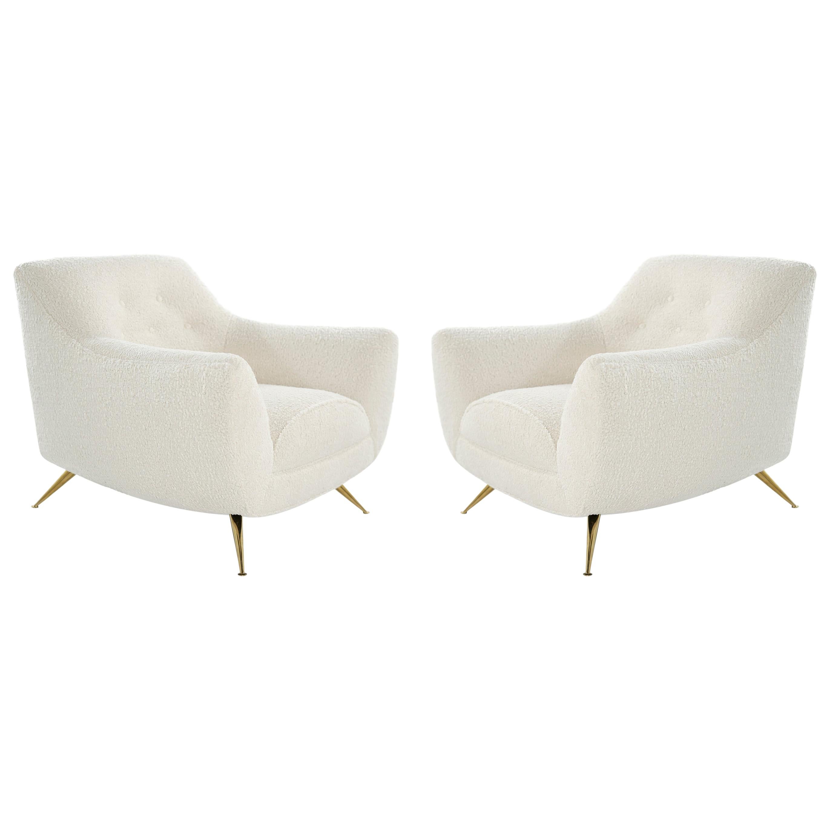 Mid-Century Modern Henry Glass Lounge Chairs in Bouclé
