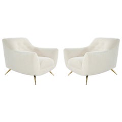 Mid-Century Modern Henry Glass Lounge Chairs in Bouclé