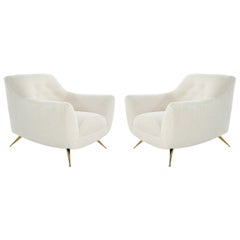 Mid-Century Modern Henry Glass Lounge Chairs in Bouclé