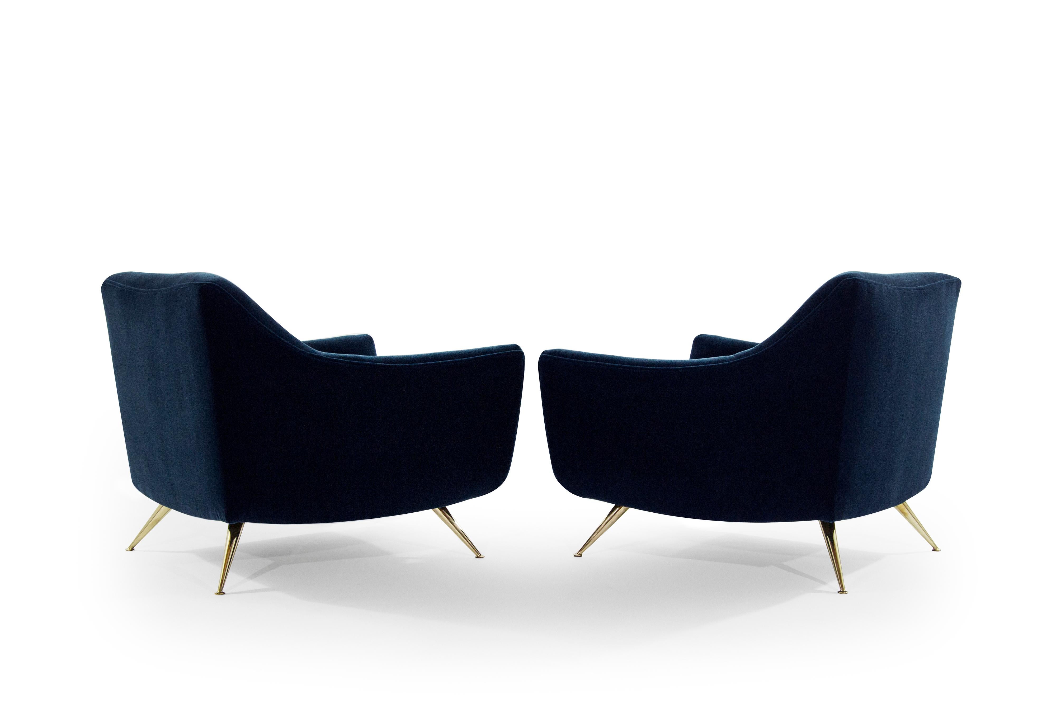 American Mid-Century Modern Henry Glass Lounge Chairs in Navy Mohair