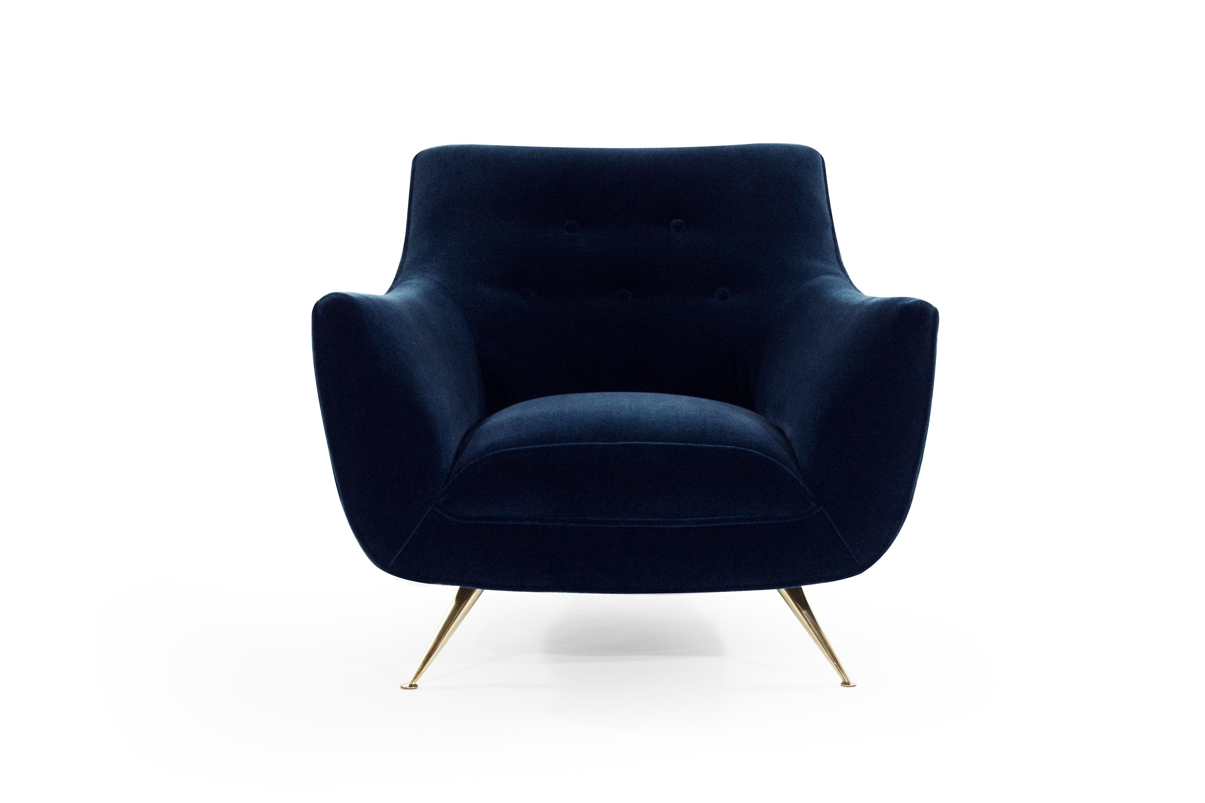 20th Century Mid-Century Modern Henry Glass Lounge Chairs in Navy Mohair