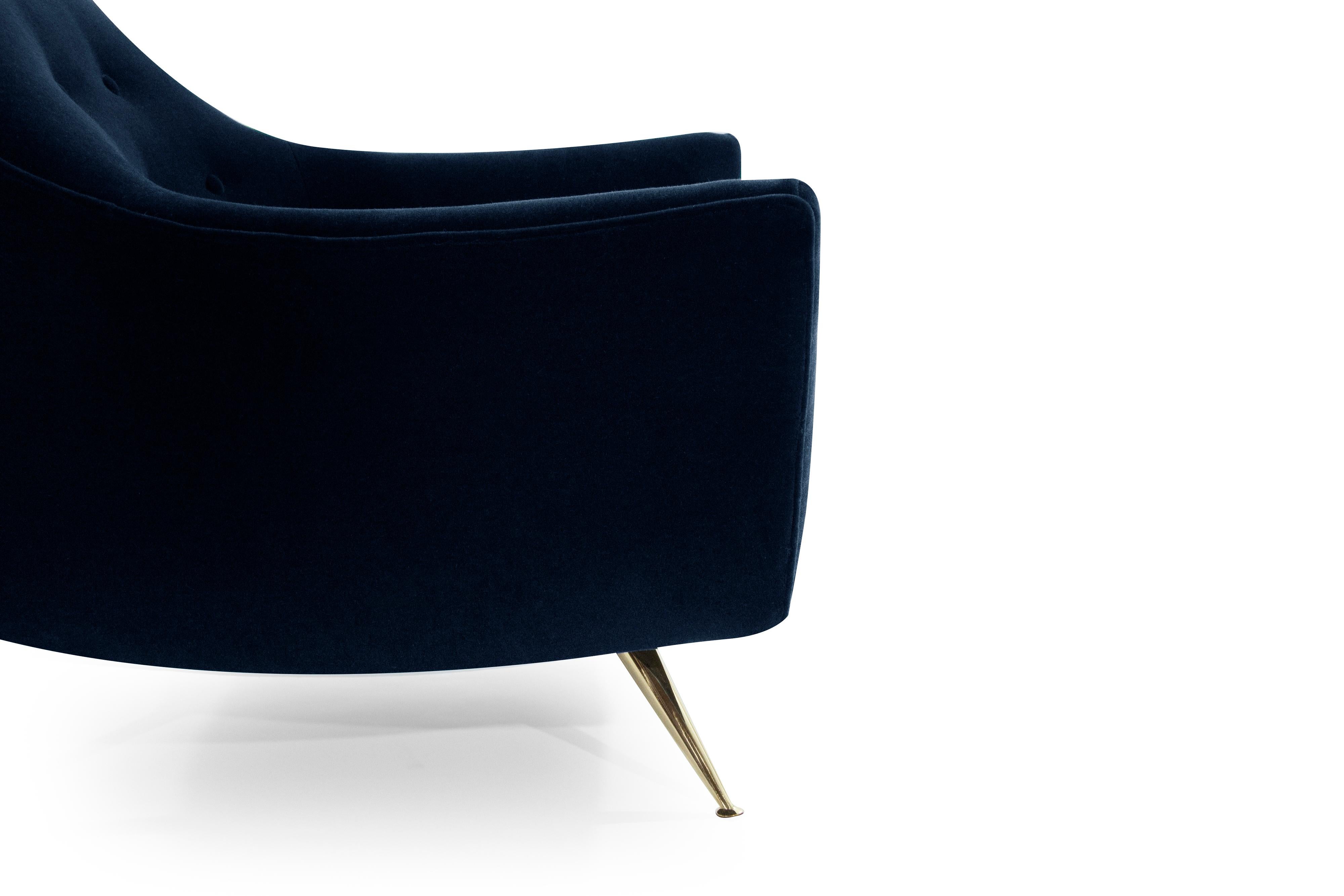 Mid-Century Modern Henry Glass Lounge Chairs in Navy Mohair 1