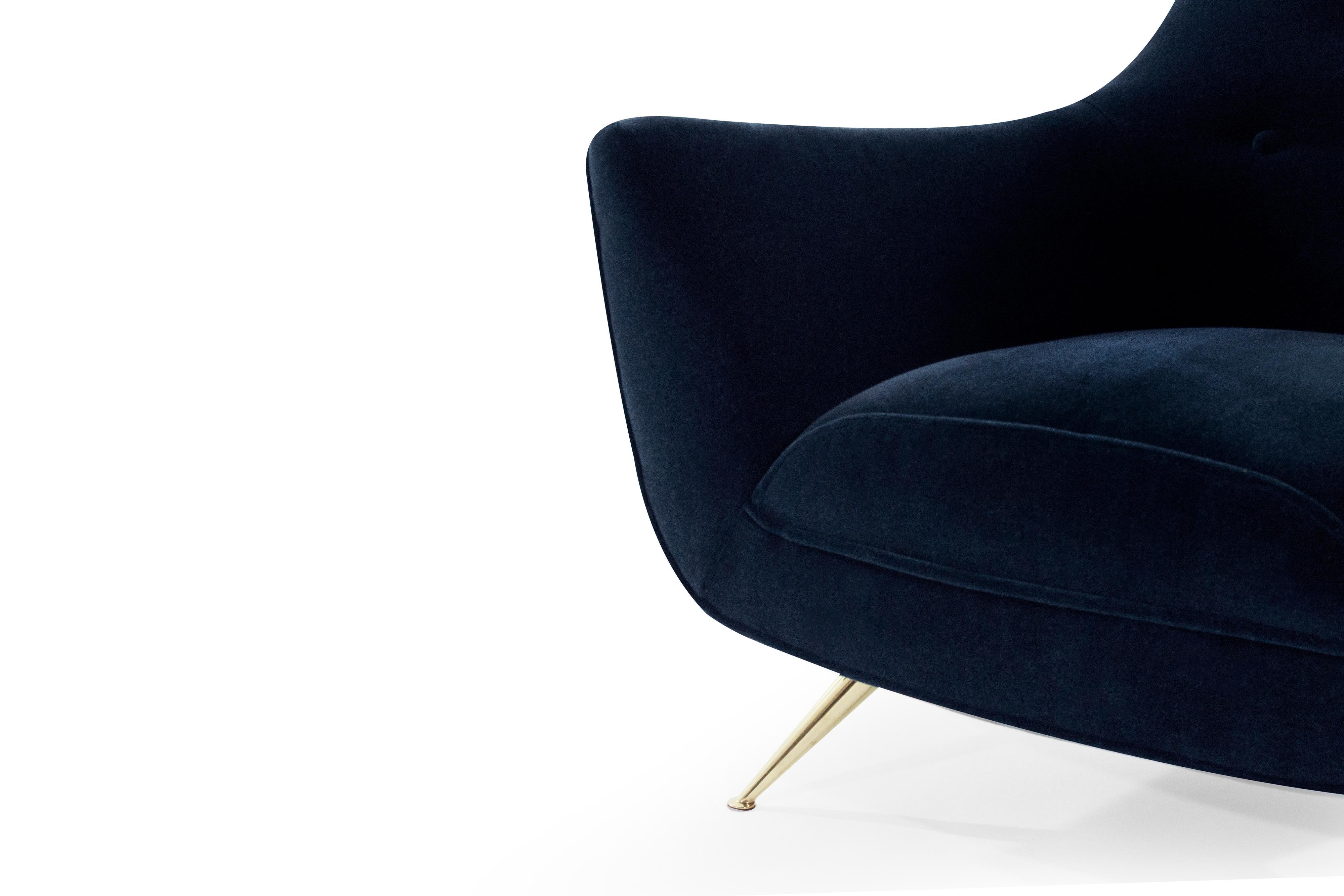 Mid-Century Modern Henry Glass Lounge Chairs in Navy Mohair 3