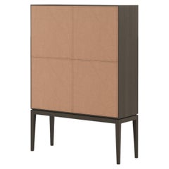 Mid-Century Modern Heritage Bar Cabinet Made with Oak and Leather Details