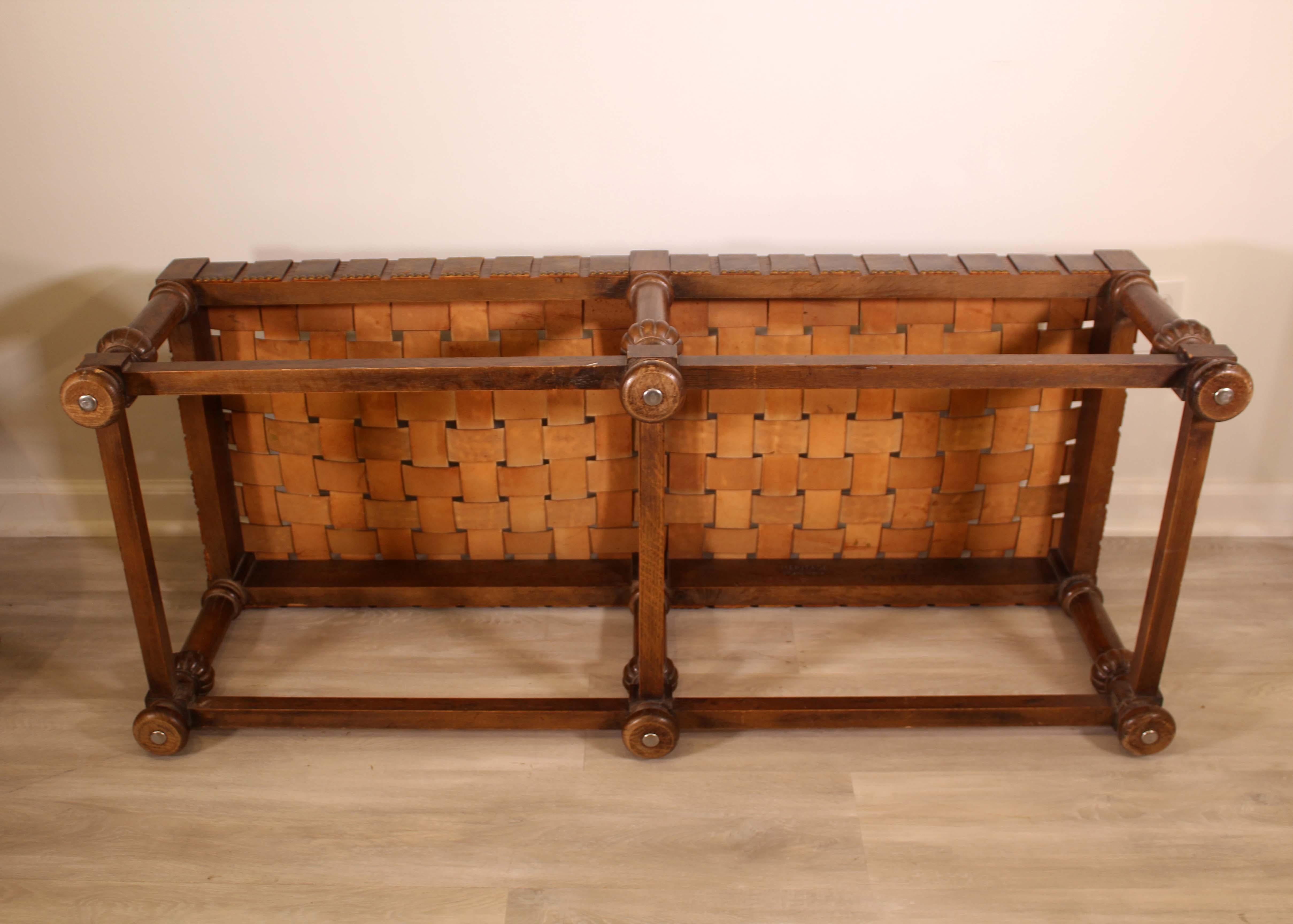 Mid-Century Modern Heritage Grand Tour Leather Weave Bench 5