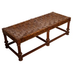 Mid-Century Modern Heritage Grand Tour Leather Weave Bench