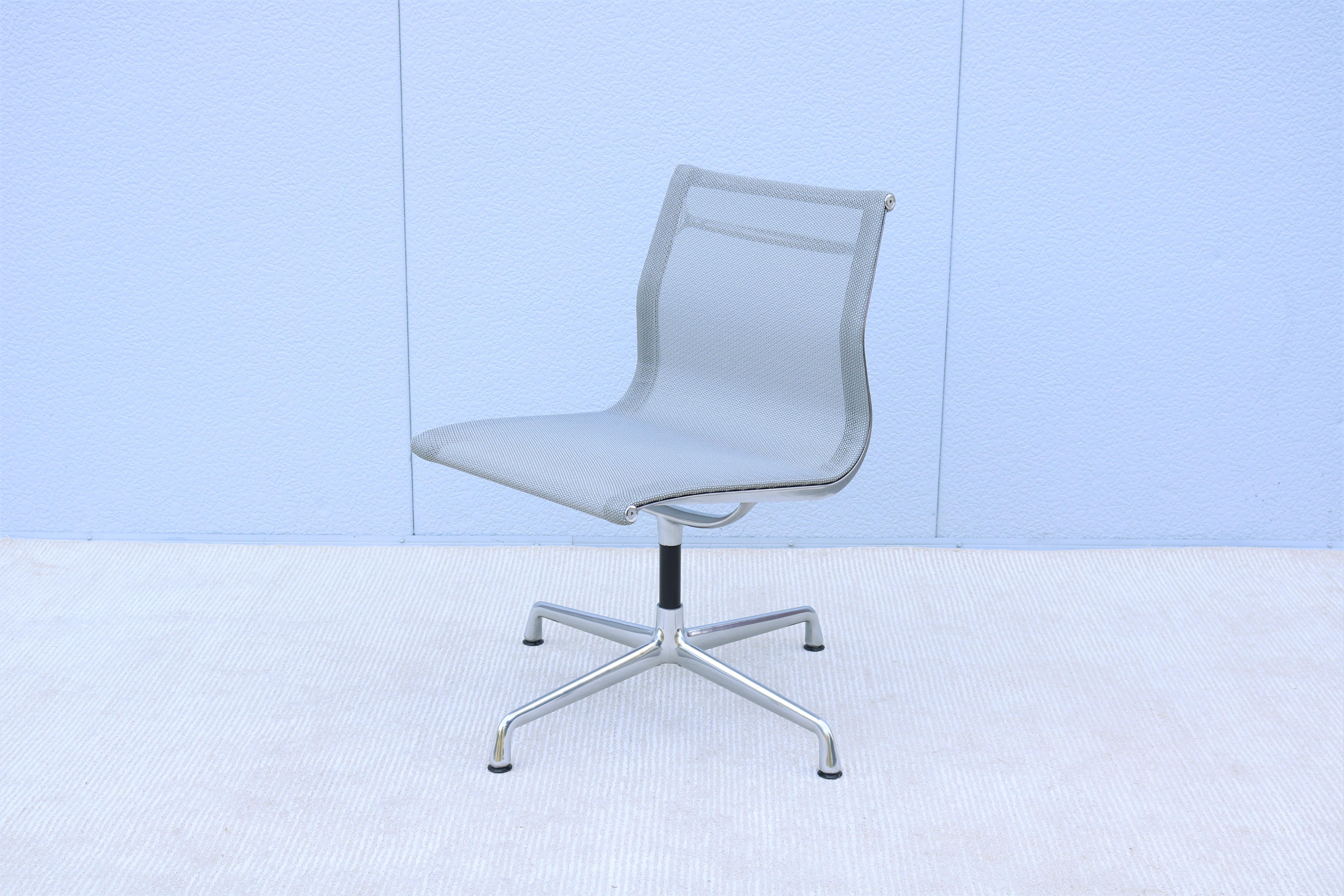 Polished Mid-Century Modern Herman Miller Eames Aluminum Group Mesh Armless Side Chair