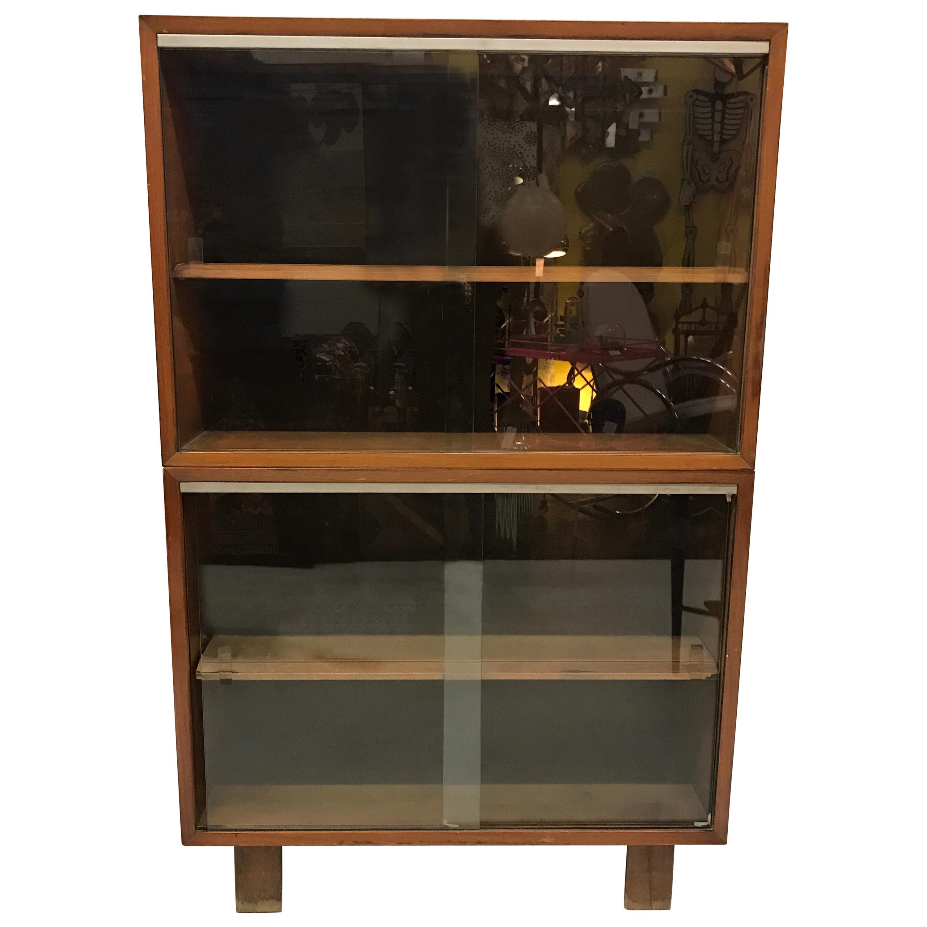 Mid-Century Modern Herman Miller George Nelson Two Part Glass Bookcase Cabinet