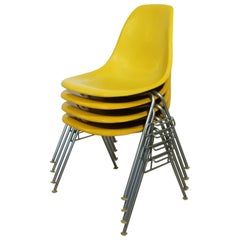 Mid-Century Modern Herman Miller Set of 4 Yellow Shell Stacking Side Chairs