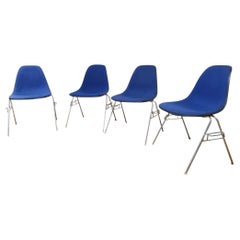Mid Century Modern Herman Miller Shell Side Chairs in Blue Fabric - Set of 4