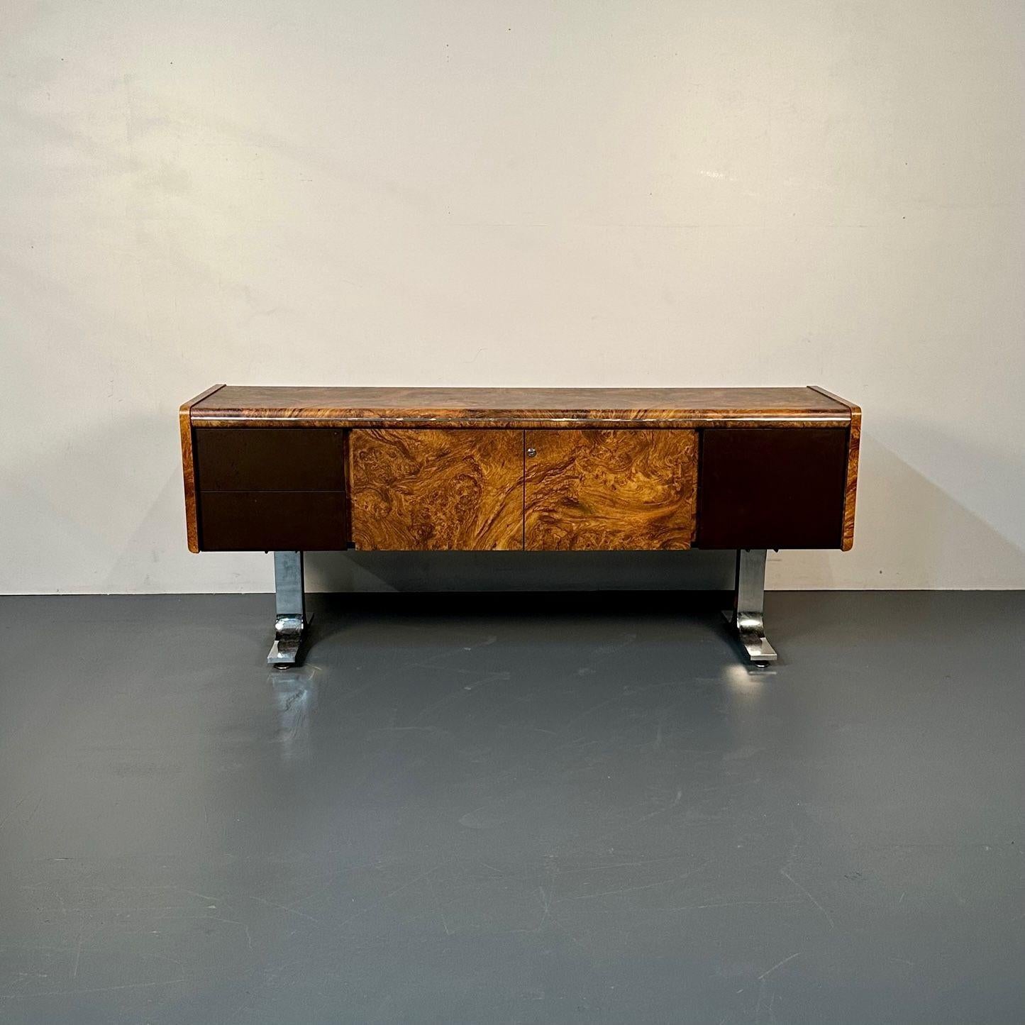 Mid-20th Century Leif Jacobsen Style, Mid-Century Modern, Credenza, Burlwood, Canada, 1950s For Sale