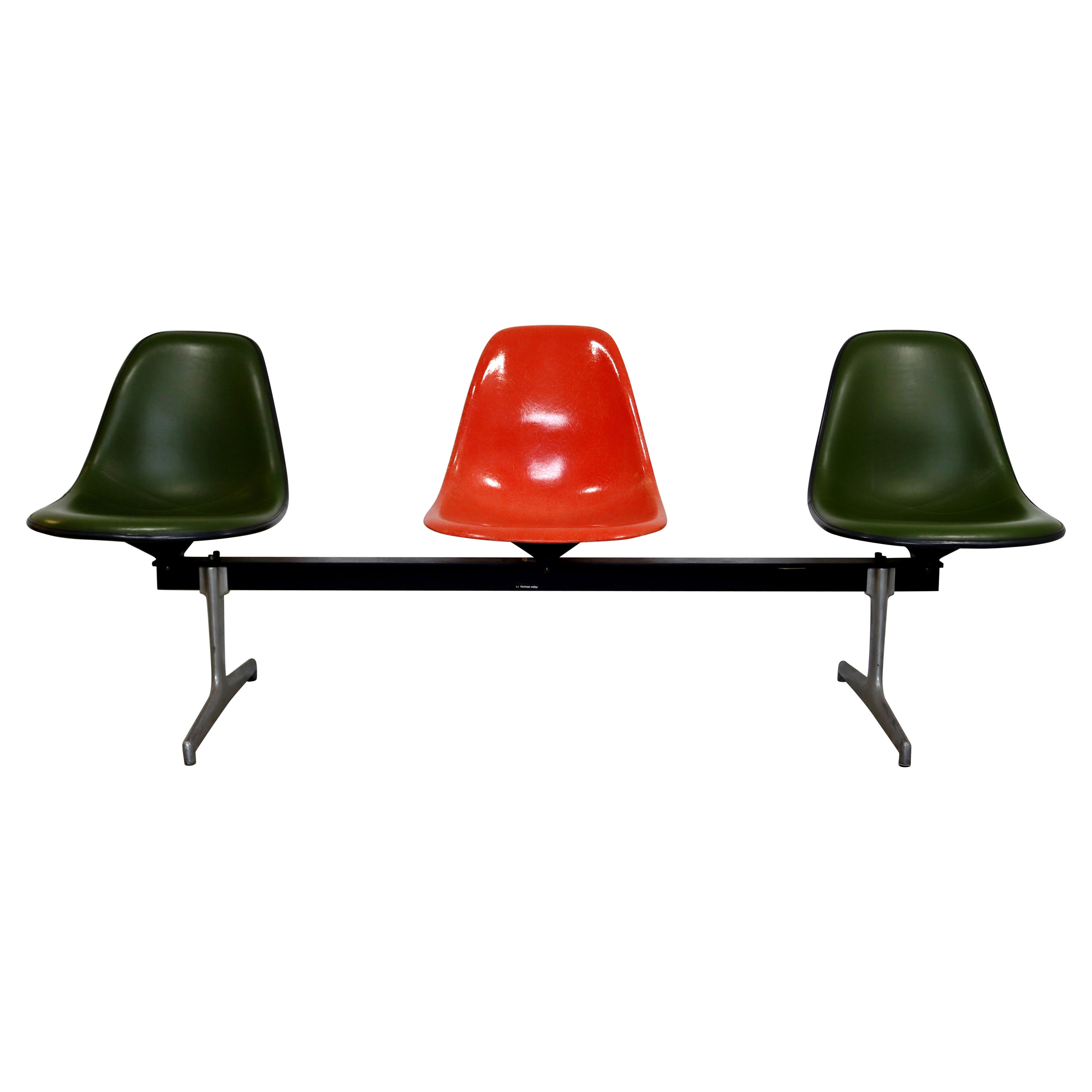 Mid-Century Modern Herman Miller Tandem Metal 3 Shell Seat Bench