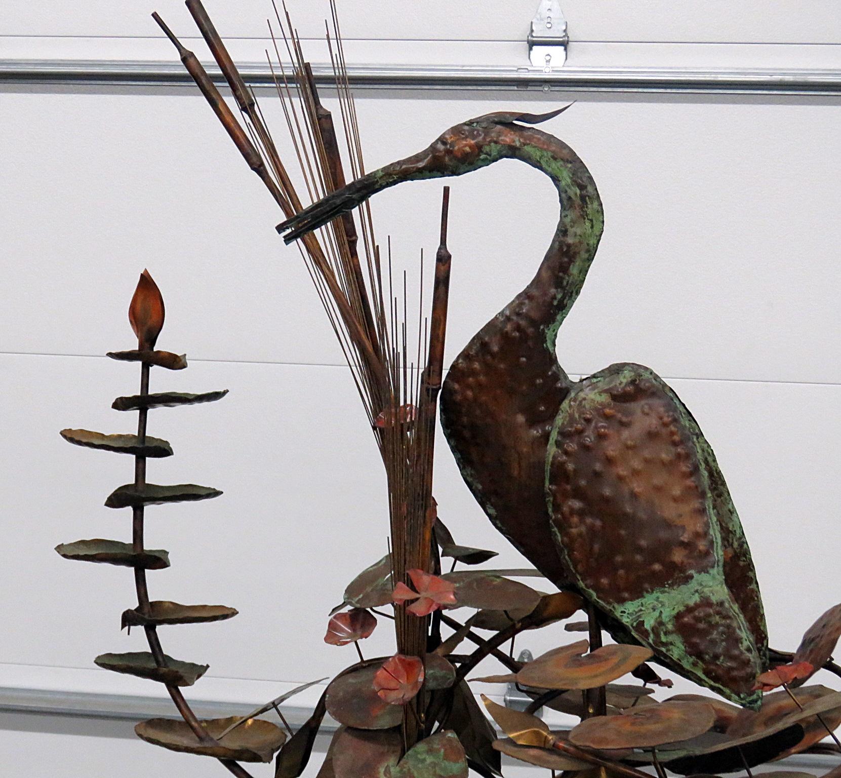 20th Century Metal Fountain Sculpture Mid-Century Modern Heron Attributed to Curtis Jere