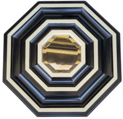 Mid-Century Modern Hexagon Form Ebonized Bullseye Beveled Wall Mirrors - Pair