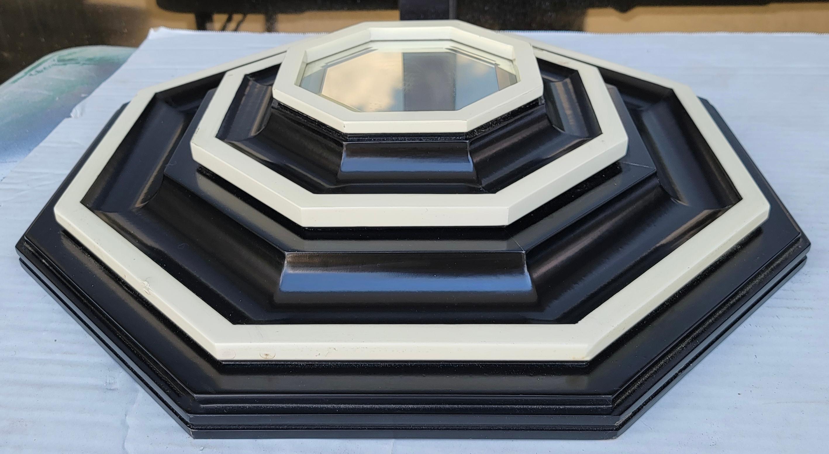 Unknown Mid-Century Modern Hexagon Form Ebonized Bullseye Beveled Wall Mirrors - Pair For Sale