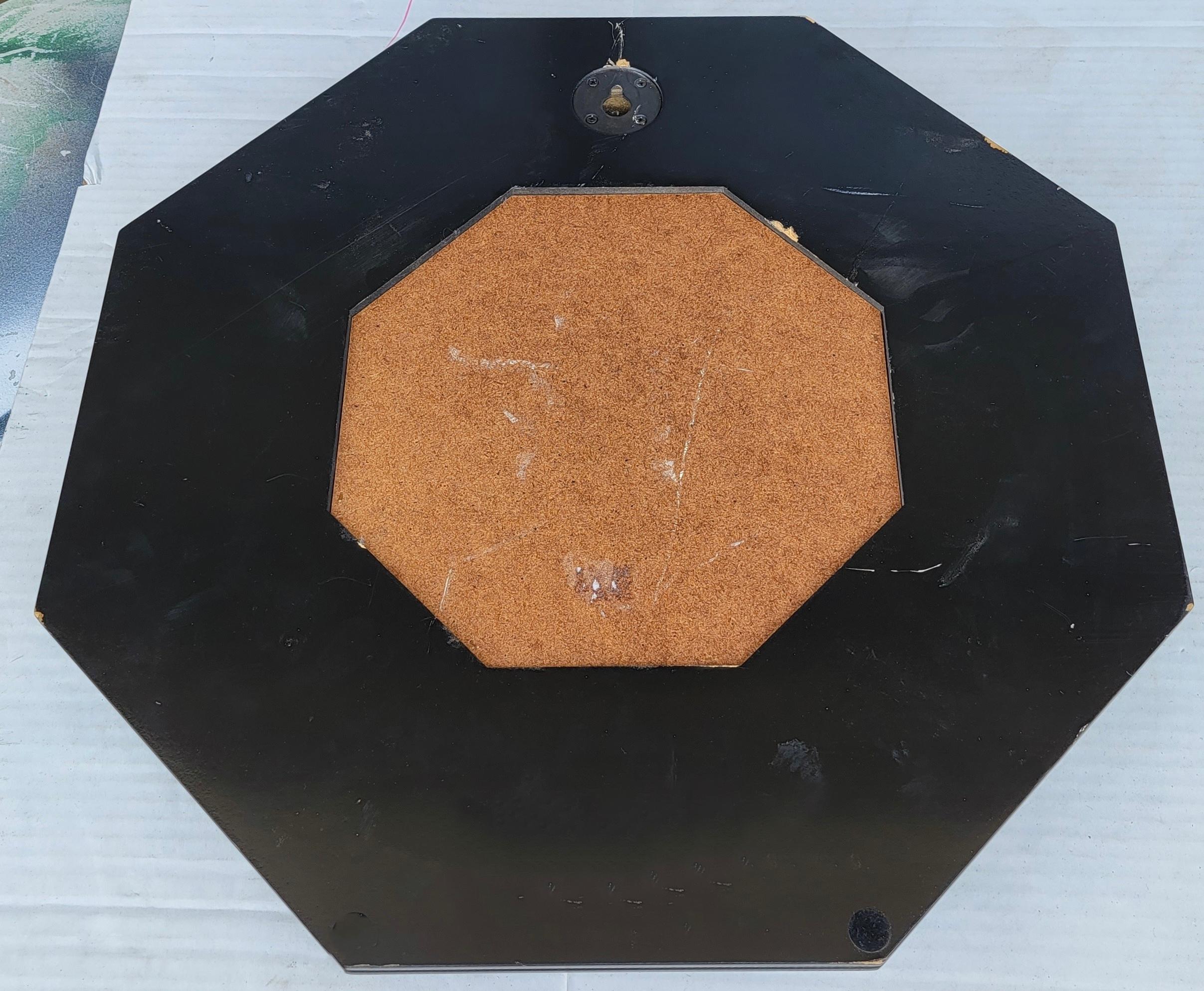 Mid-Century Modern Hexagon Form Ebonized Bullseye Beveled Wall Mirrors - Pair In Good Condition For Sale In Kennesaw, GA