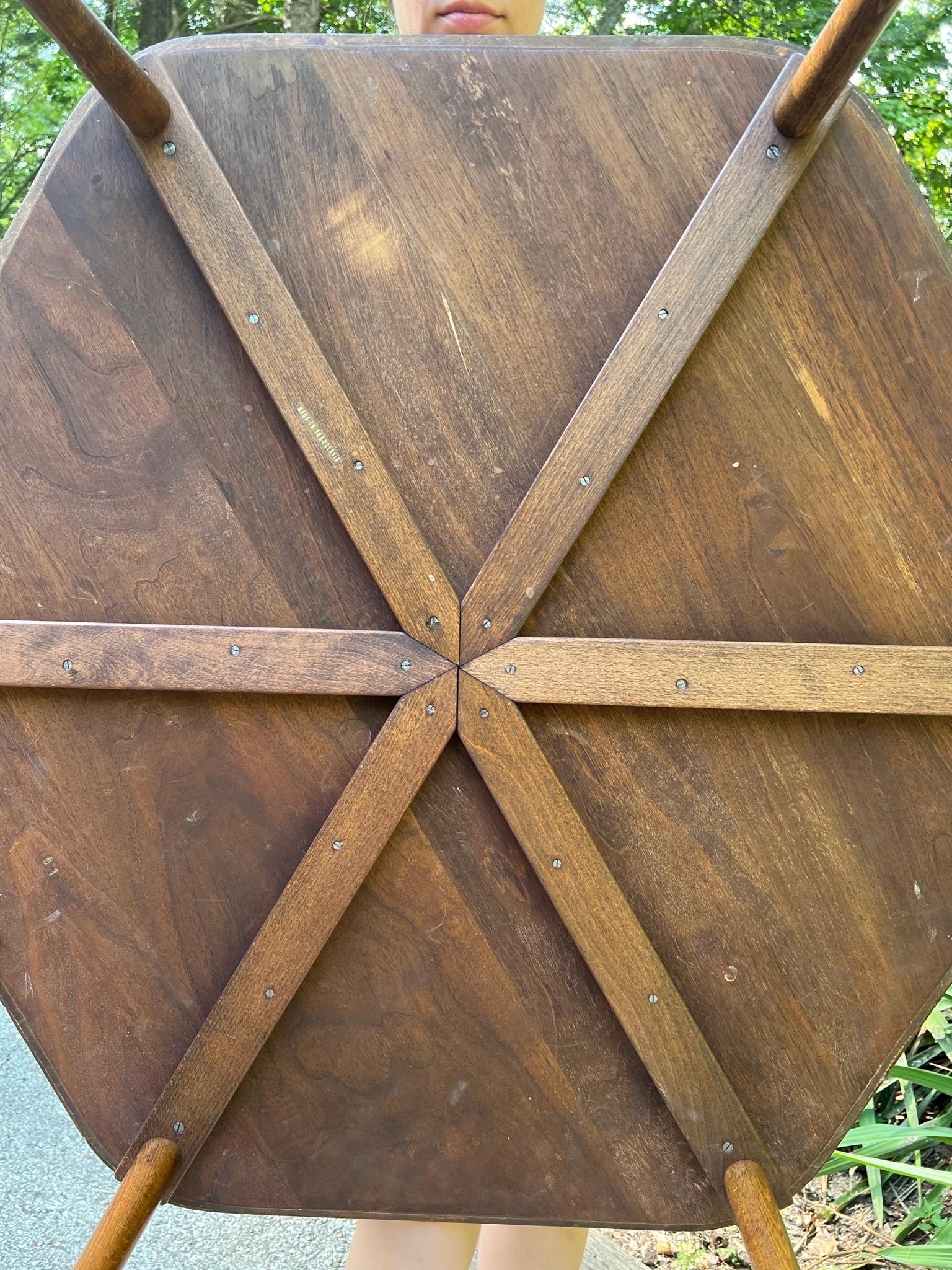 Wood Mid-Century Modern Hexagonal Coffee Table + Six Nesting Tables For Sale