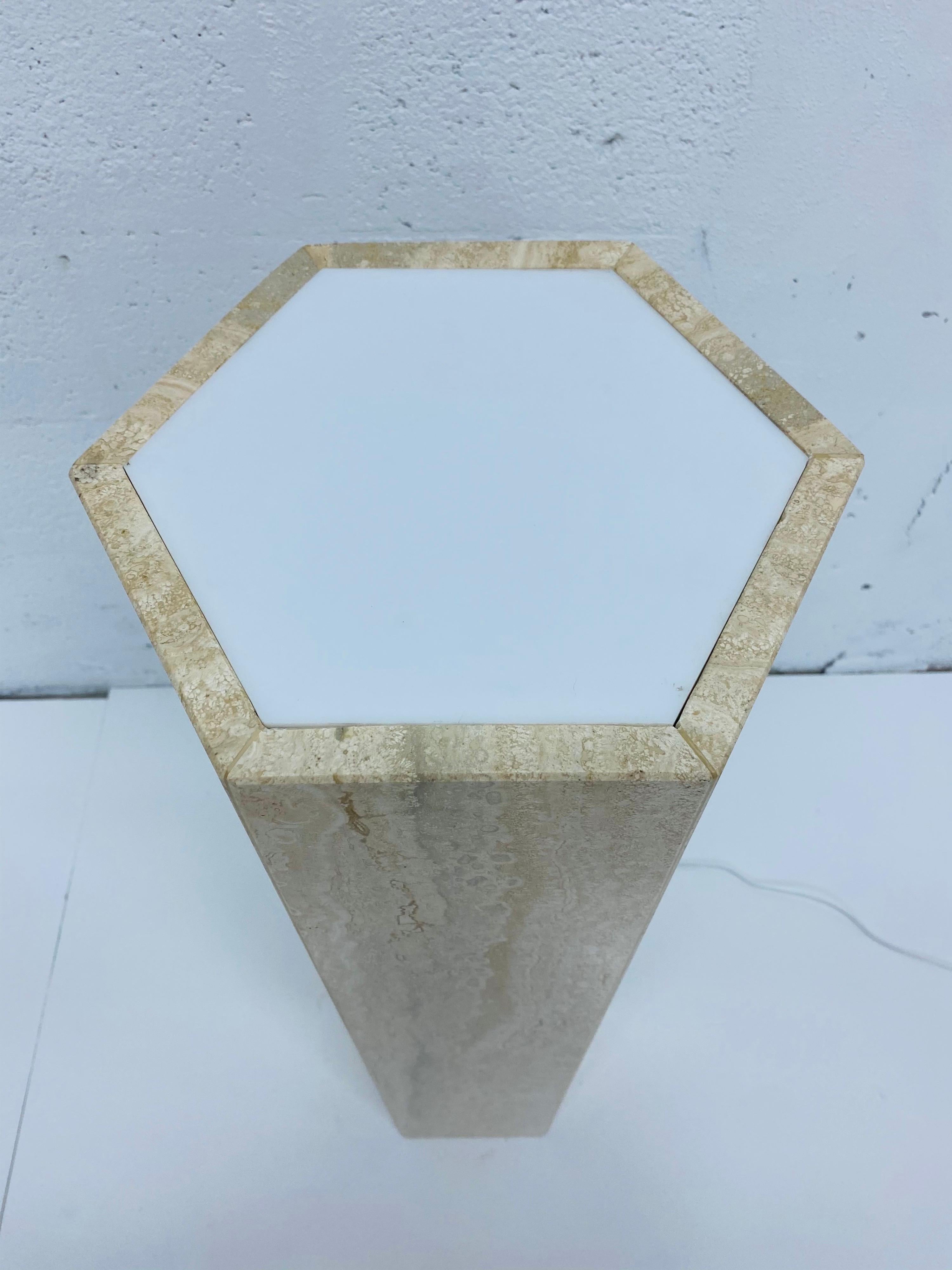 Mid-Century Modern Hexagonal Italian Travertine Pedestal Lamp Table, 1970s 6
