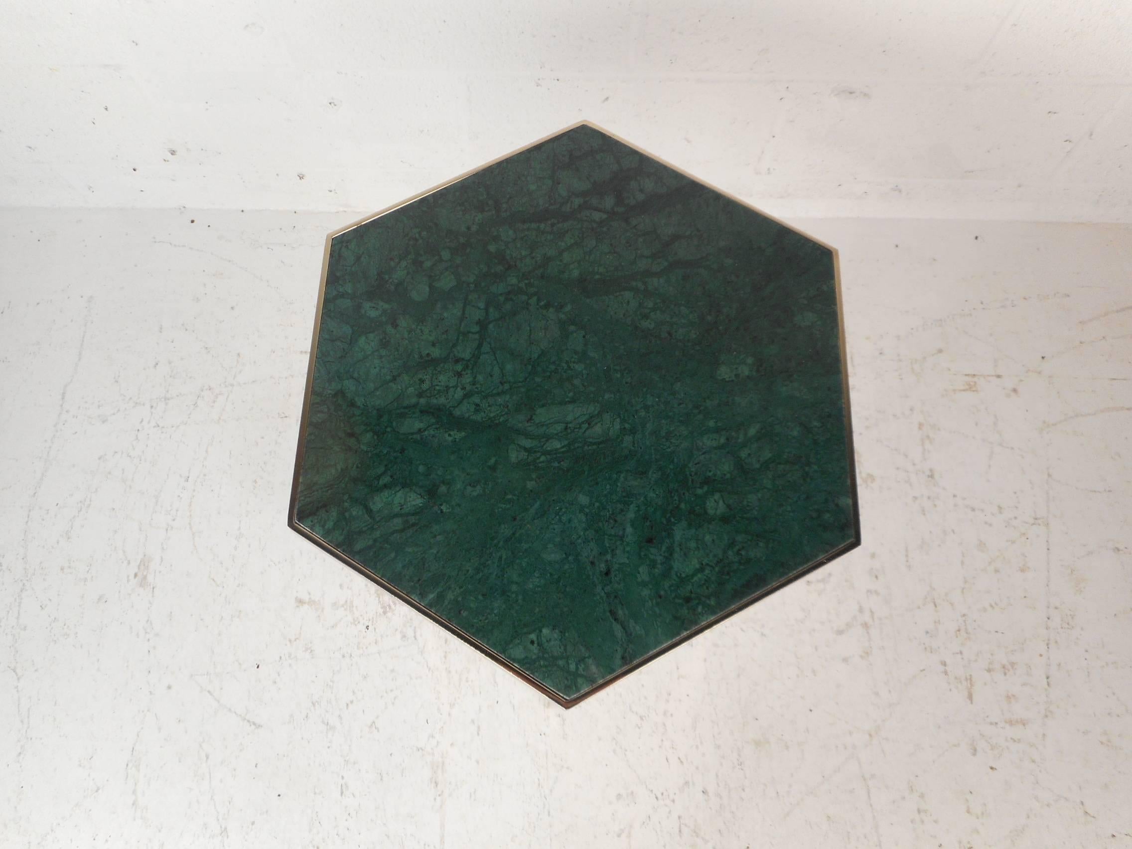 Late 20th Century Mid-Century Modern Hexagonal Marble-Top Pedestal Table