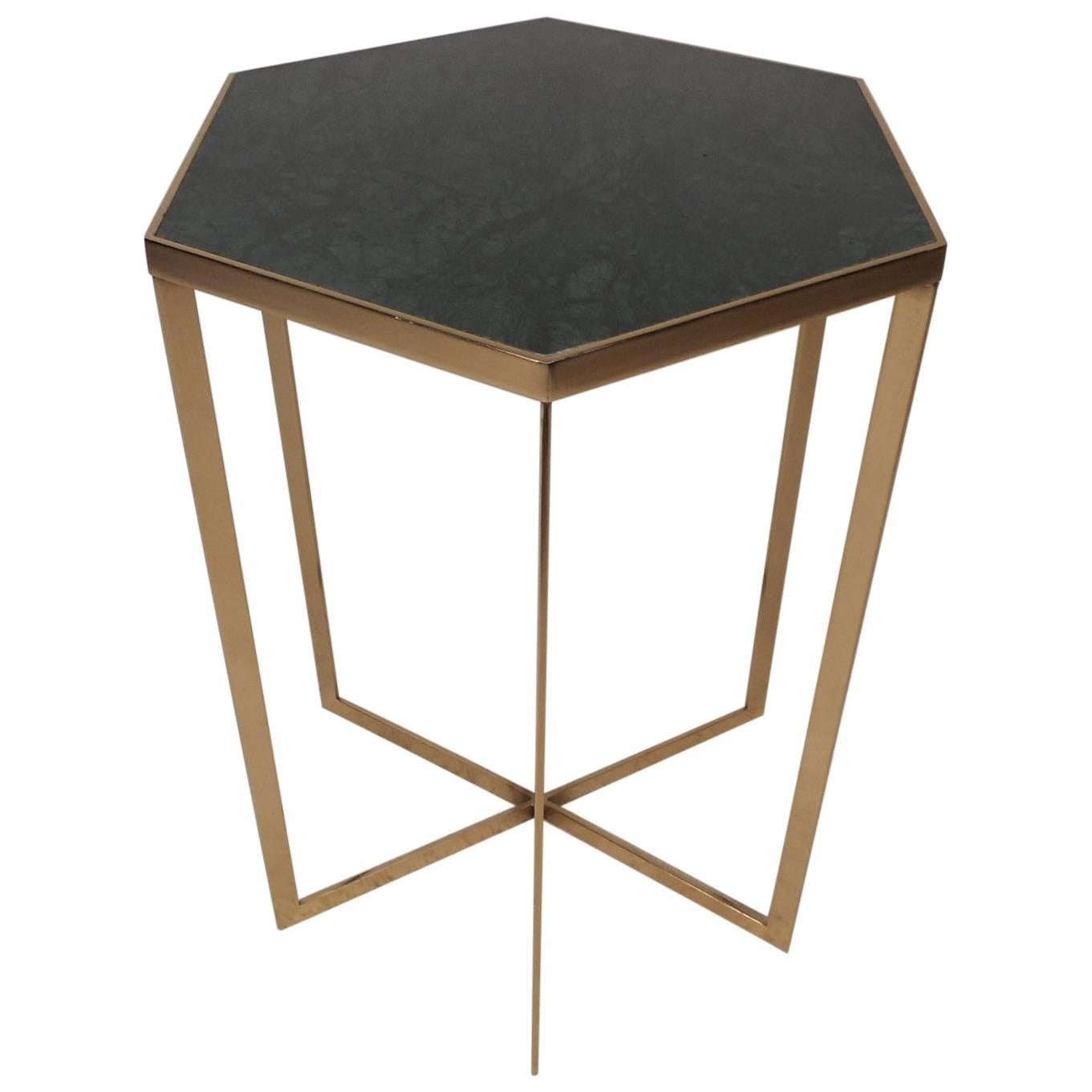 Mid-Century Modern Hexagonal Marble-Top Pedestal Table