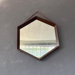 Mid-Century Modern, Hexagonal Mirror with teak frame, 1960s, Italian manufacture
