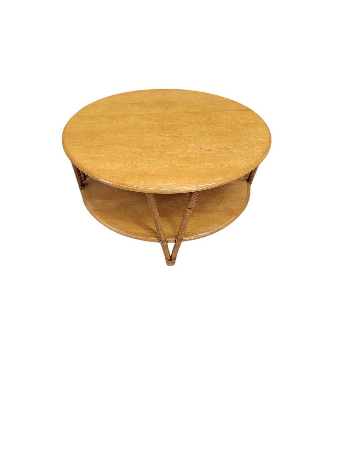 Unknown Mid Century Modern Heywood Wakefield Birch With Bamboo Rattan Coffee Table