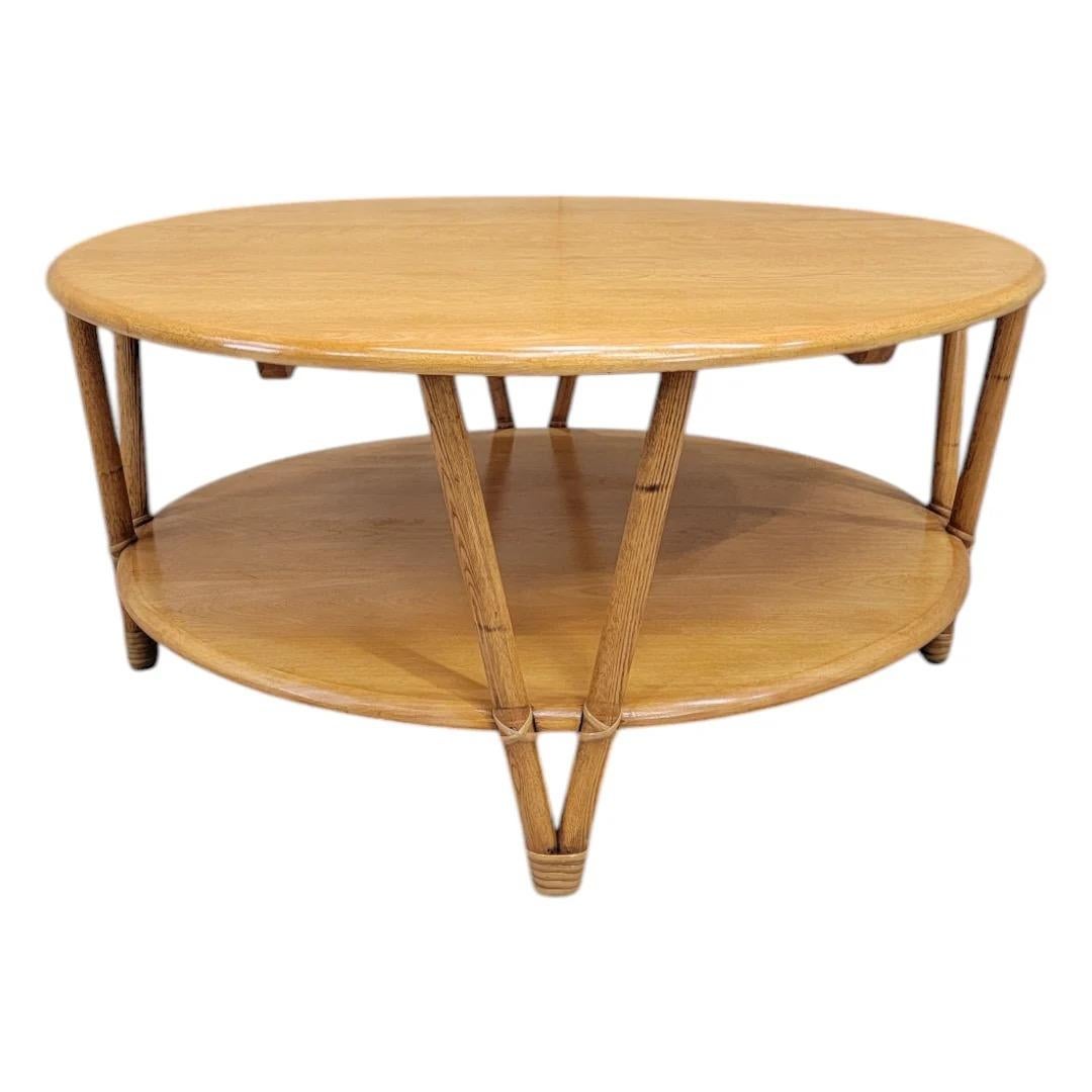 20th Century Mid Century Modern Heywood Wakefield Birch With Bamboo Rattan Coffee Table