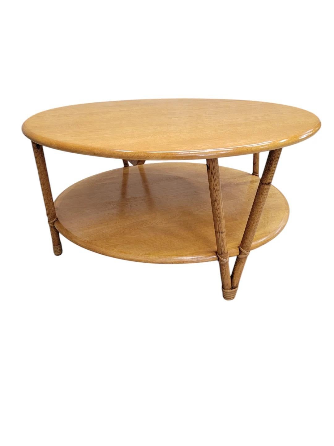 Mid Century Modern Heywood Wakefield Birch With Bamboo Rattan Coffee Table 2