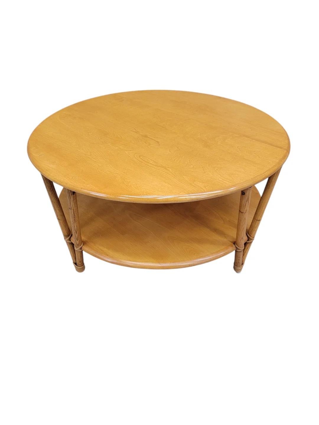 Mid Century Modern Heywood Wakefield Birch With Bamboo Rattan Coffee Table 3