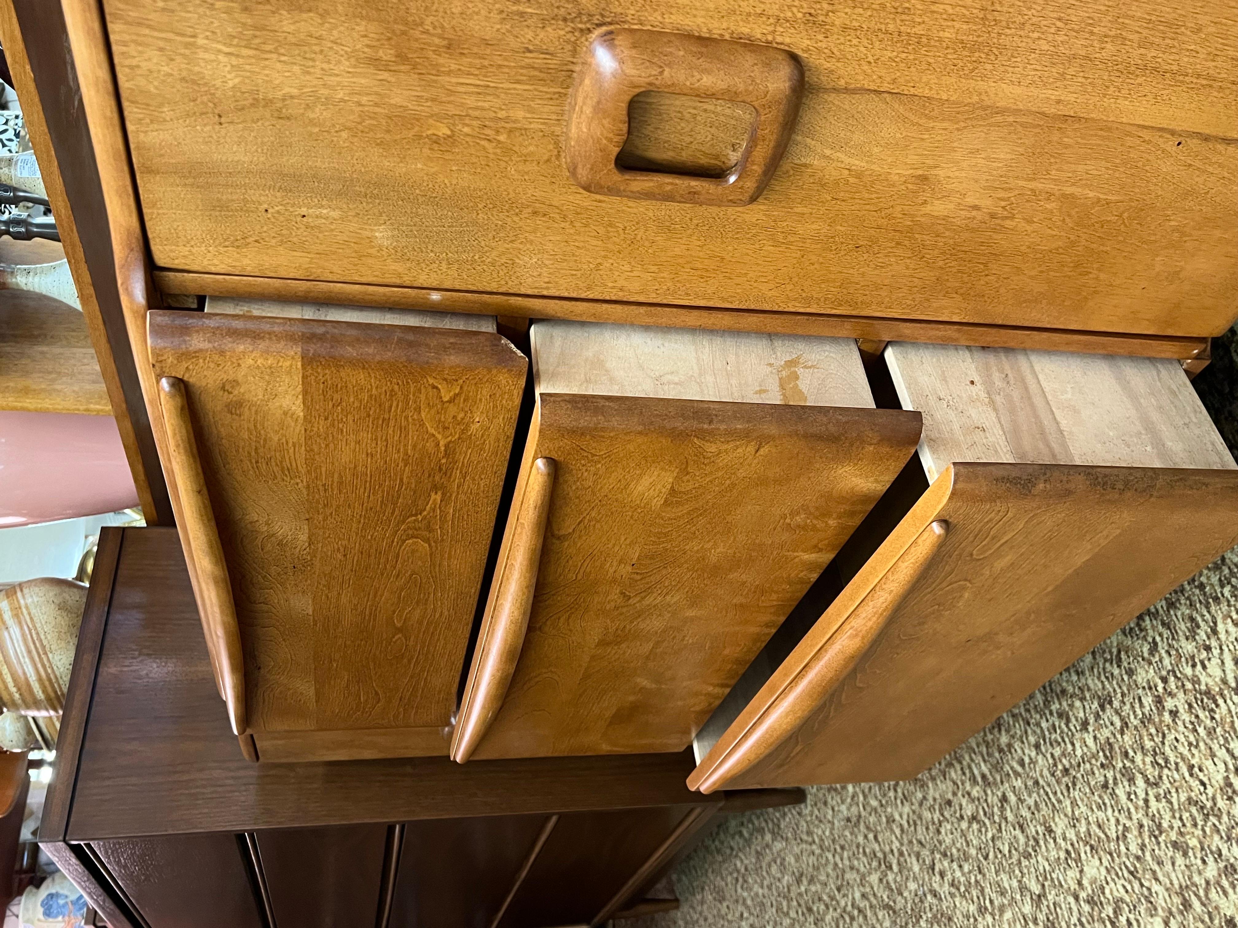 Mid-Century Modern Heywood Wakefield Buffet or Credenza with Figured Maple Burl 2