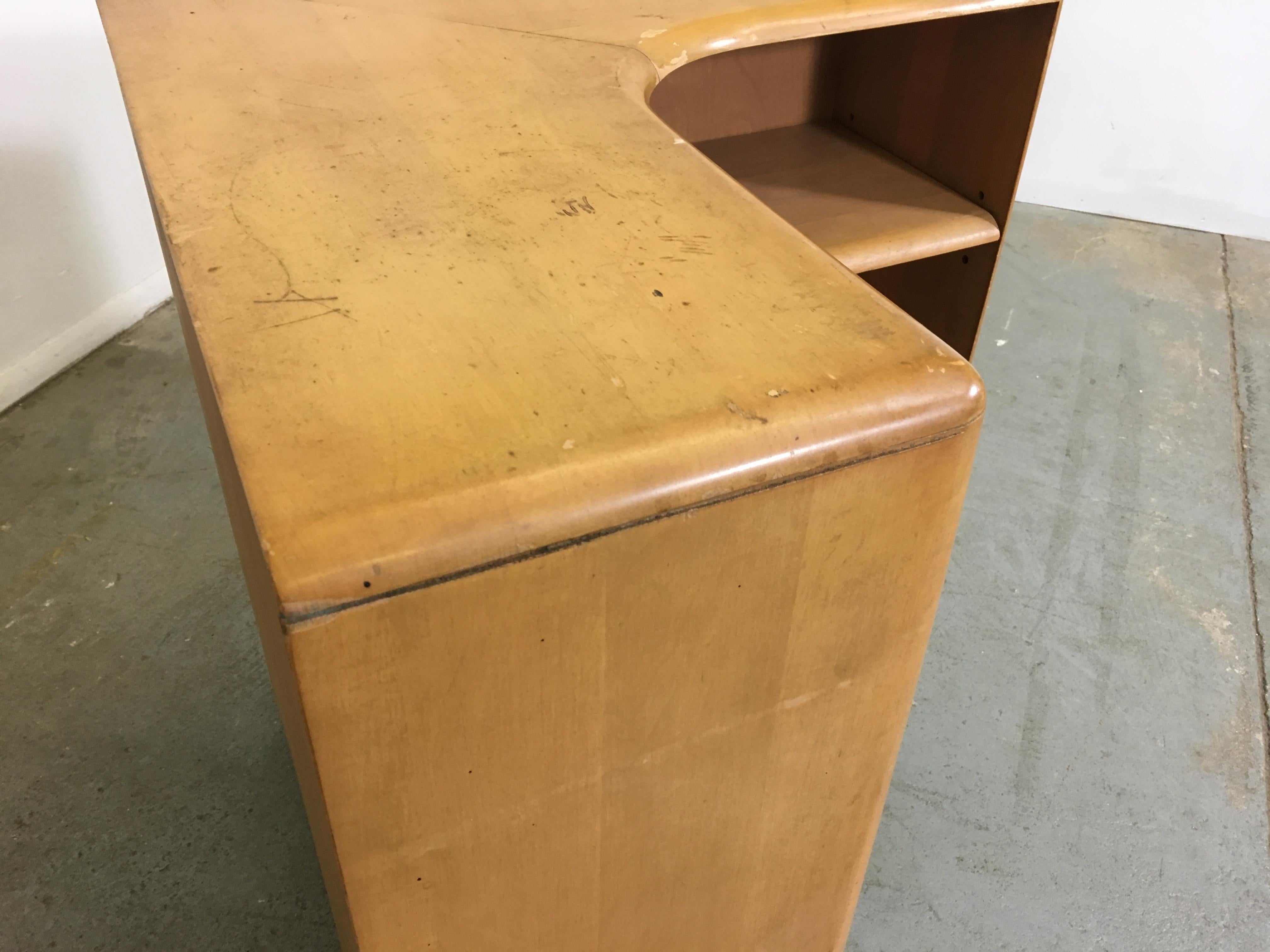 20th Century Mid-Century Modern Heywood Wakefield Champagne Corner Bookcase