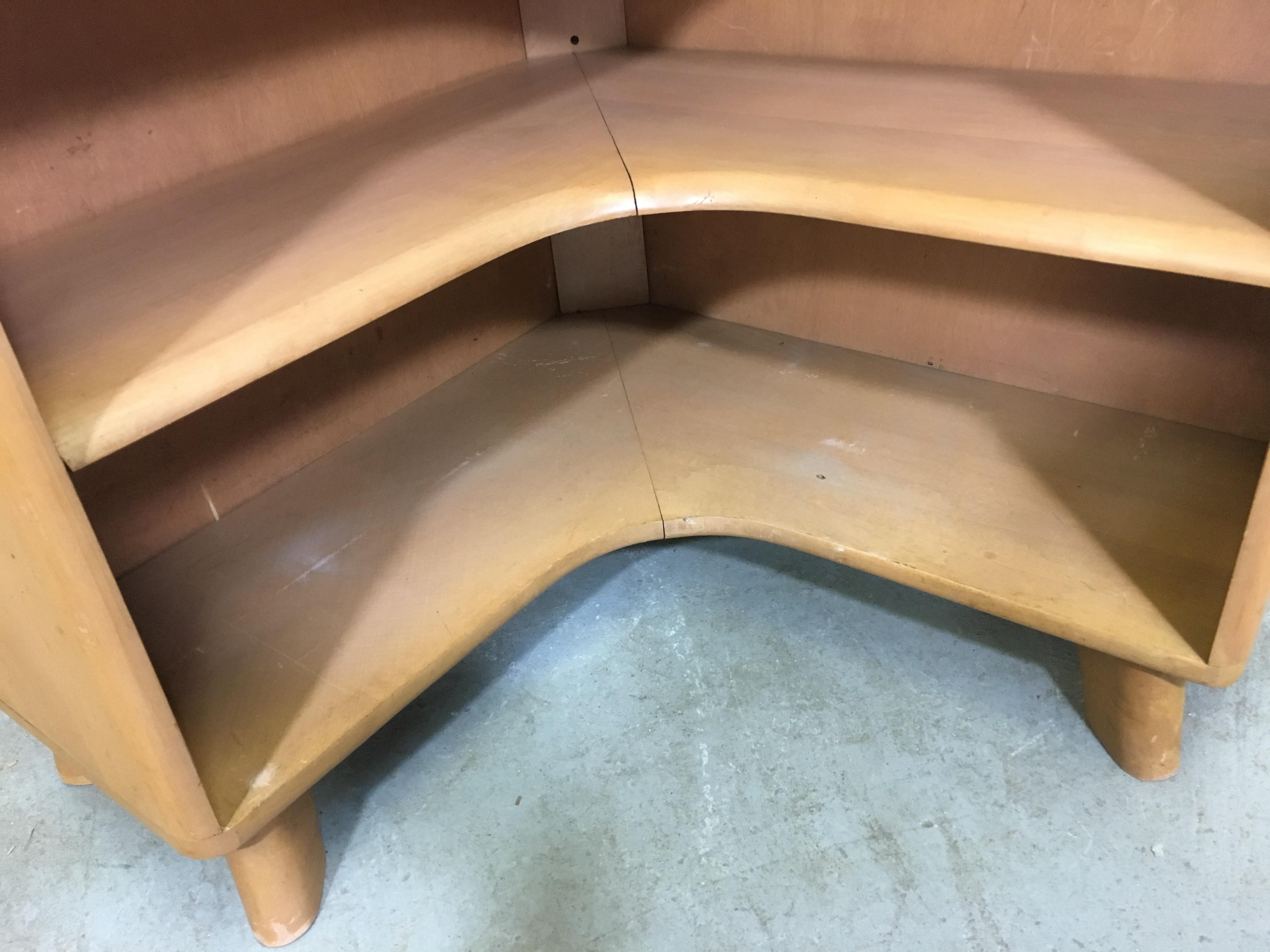 Birch Mid-Century Modern Heywood Wakefield Champagne Corner Bookcase