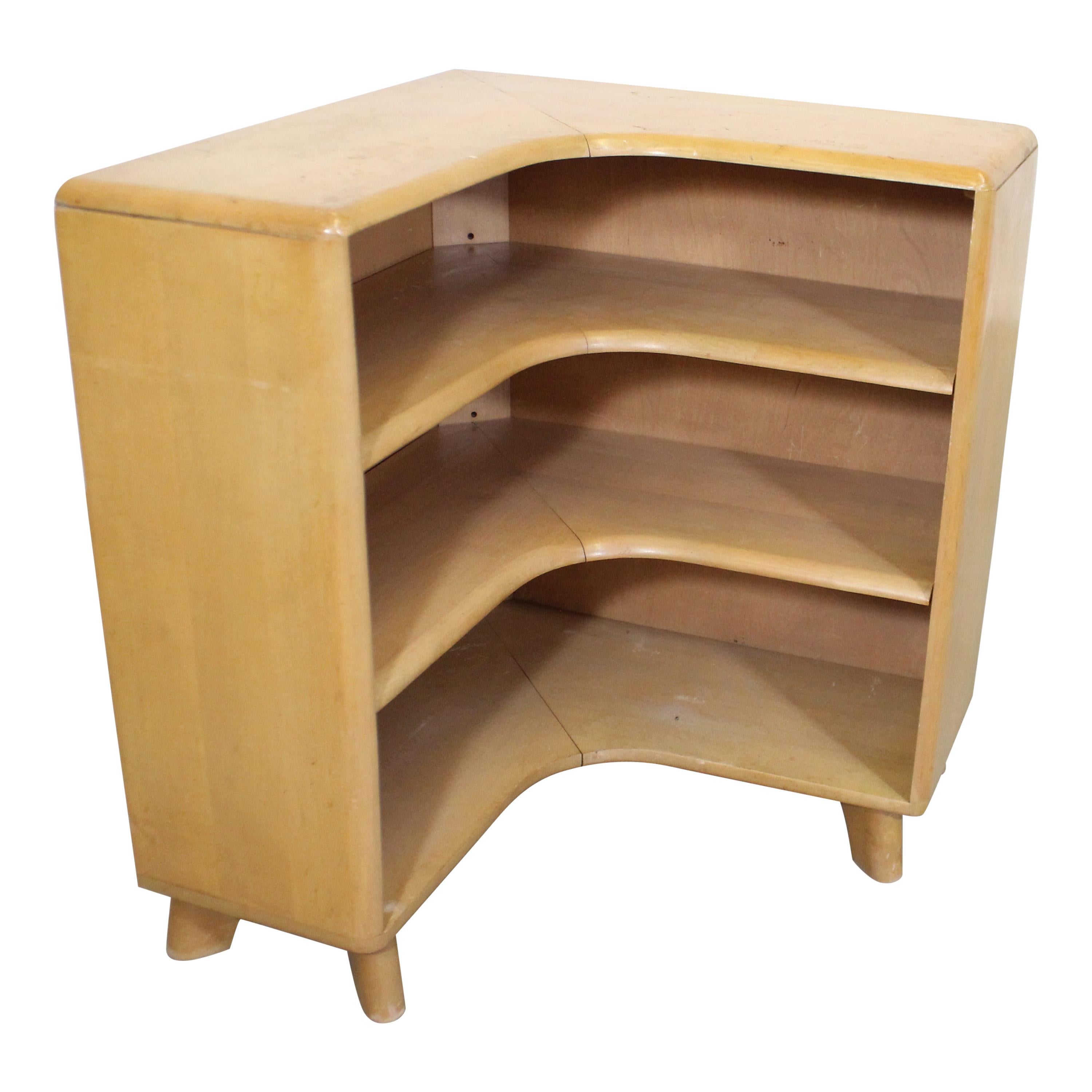 Mid Century Modern Heywood Wakefield Champagne Corner Bookcase at
