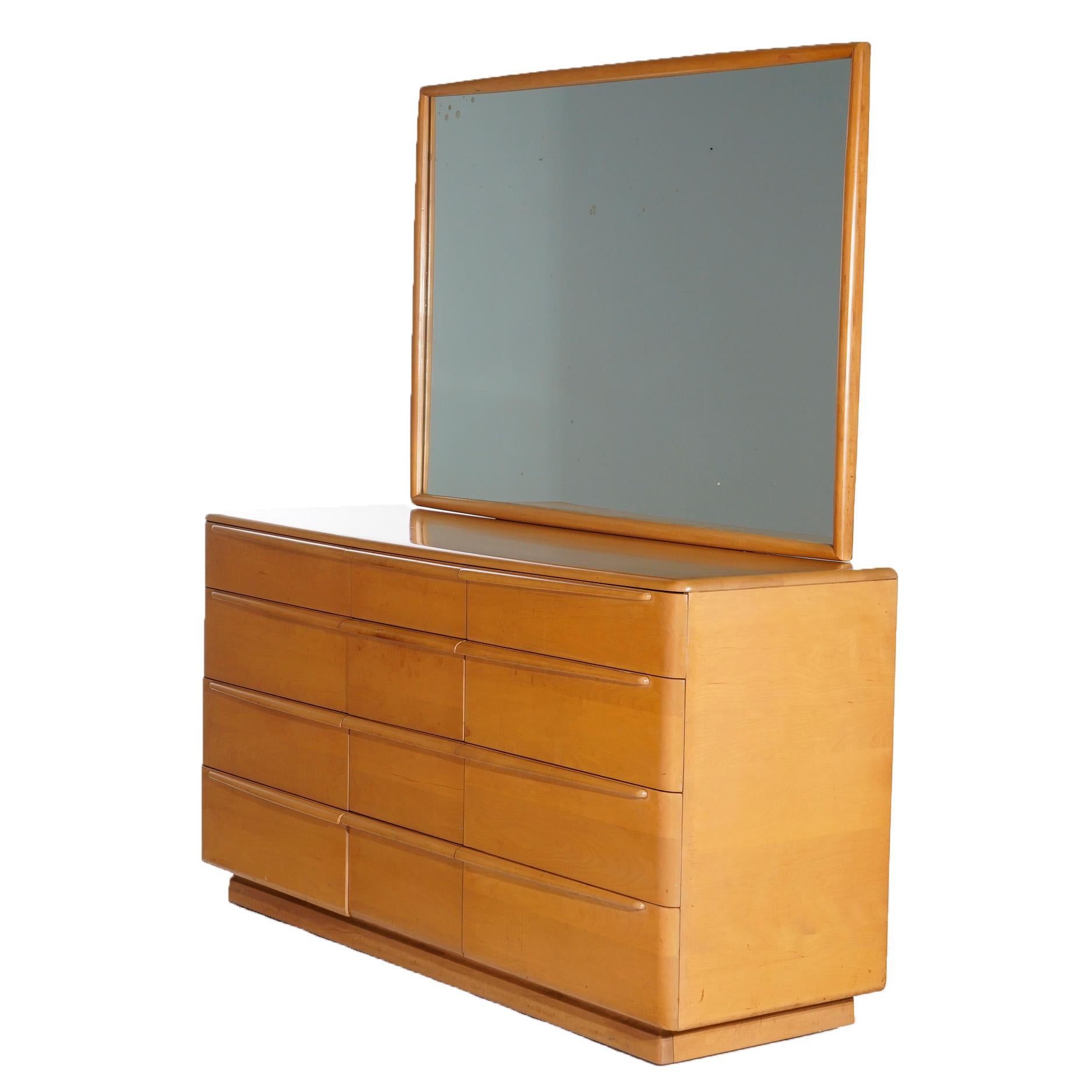 Mid-Century Modern Heywood Wakefield Champagne Dresser with Mirror, C1950 In Good Condition In Big Flats, NY