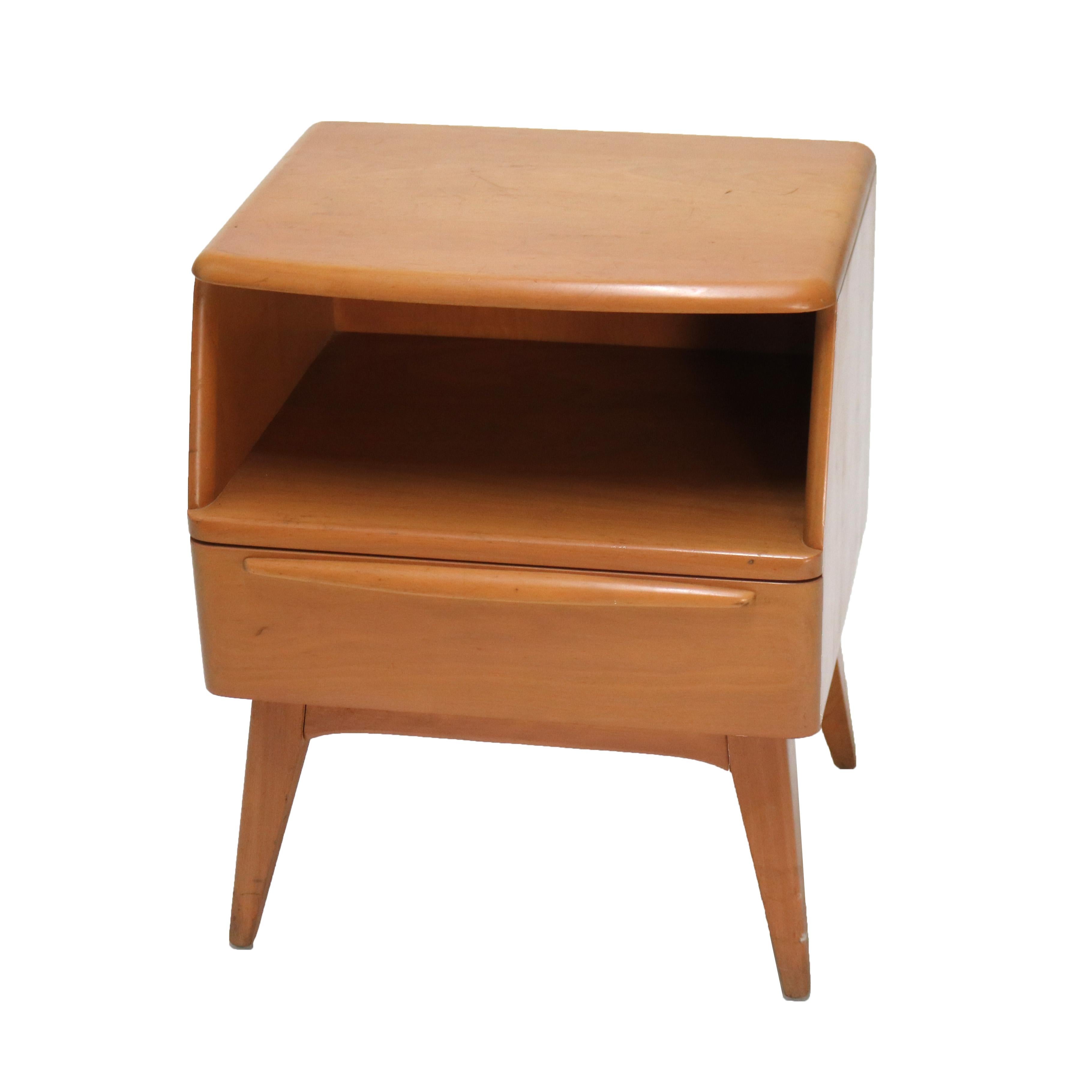 ***Reduced In-House Delivery Rates - Click on “Ask Seller” to Request a Quote***

Mid Century Modern Heywood Wakefield Champagne Maple Single Drawer Side Stand C1950

Measures- 24