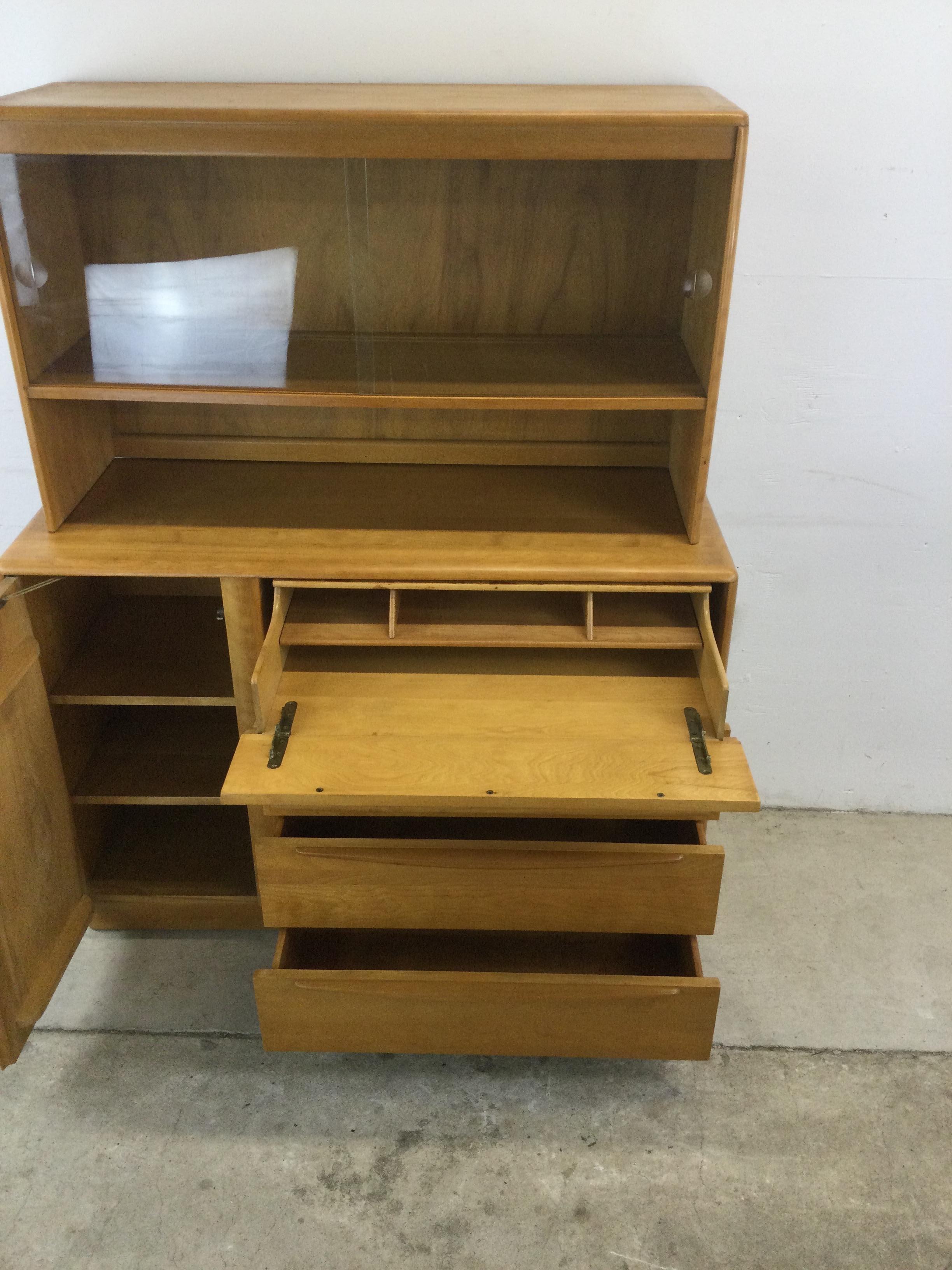 Mid Century Modern Heywood Wakefield China Cabinet with Drop Front Writing Desk For Sale 4