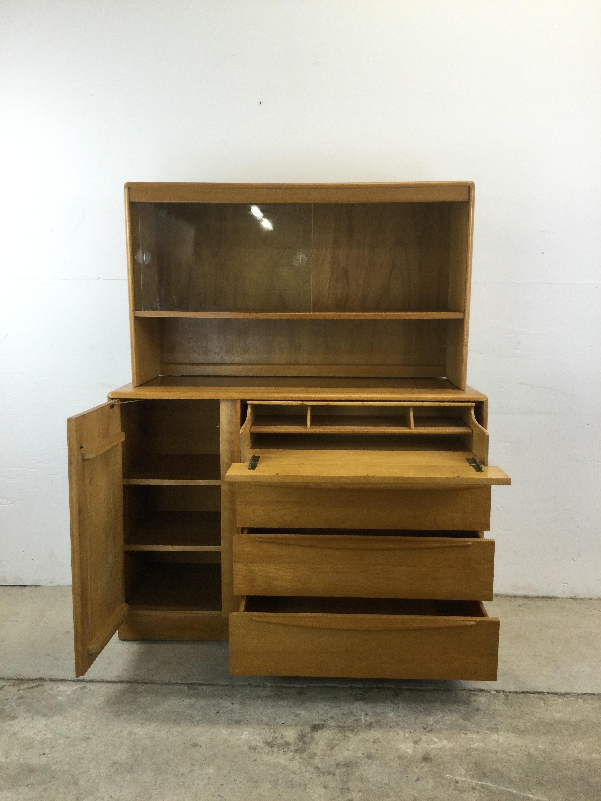 Mid Century Modern Heywood Wakefield China Cabinet with Drop Front Writing Desk For Sale 6