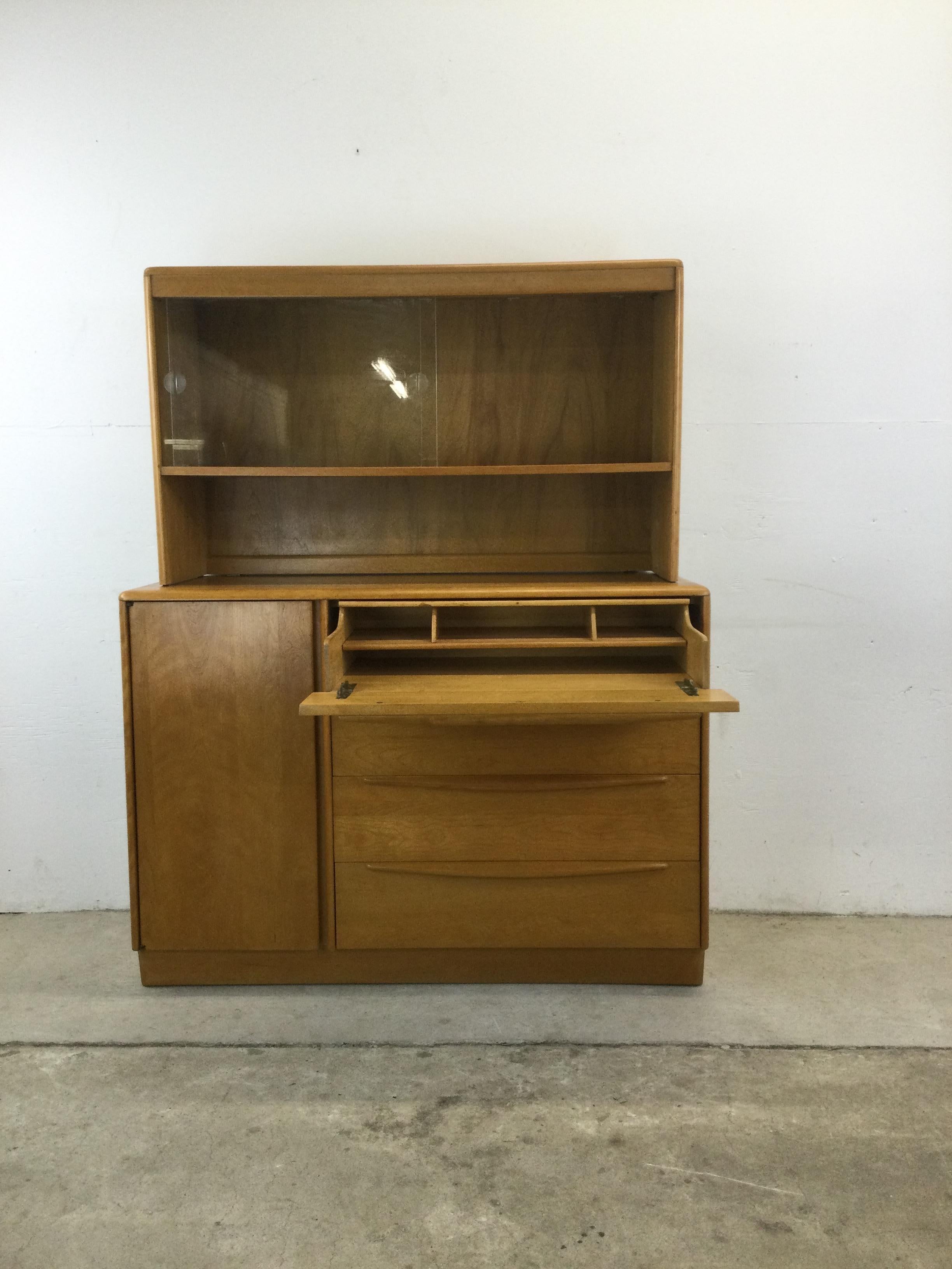 Mid Century Modern Heywood Wakefield China Cabinet with Drop Front Writing Desk For Sale 7