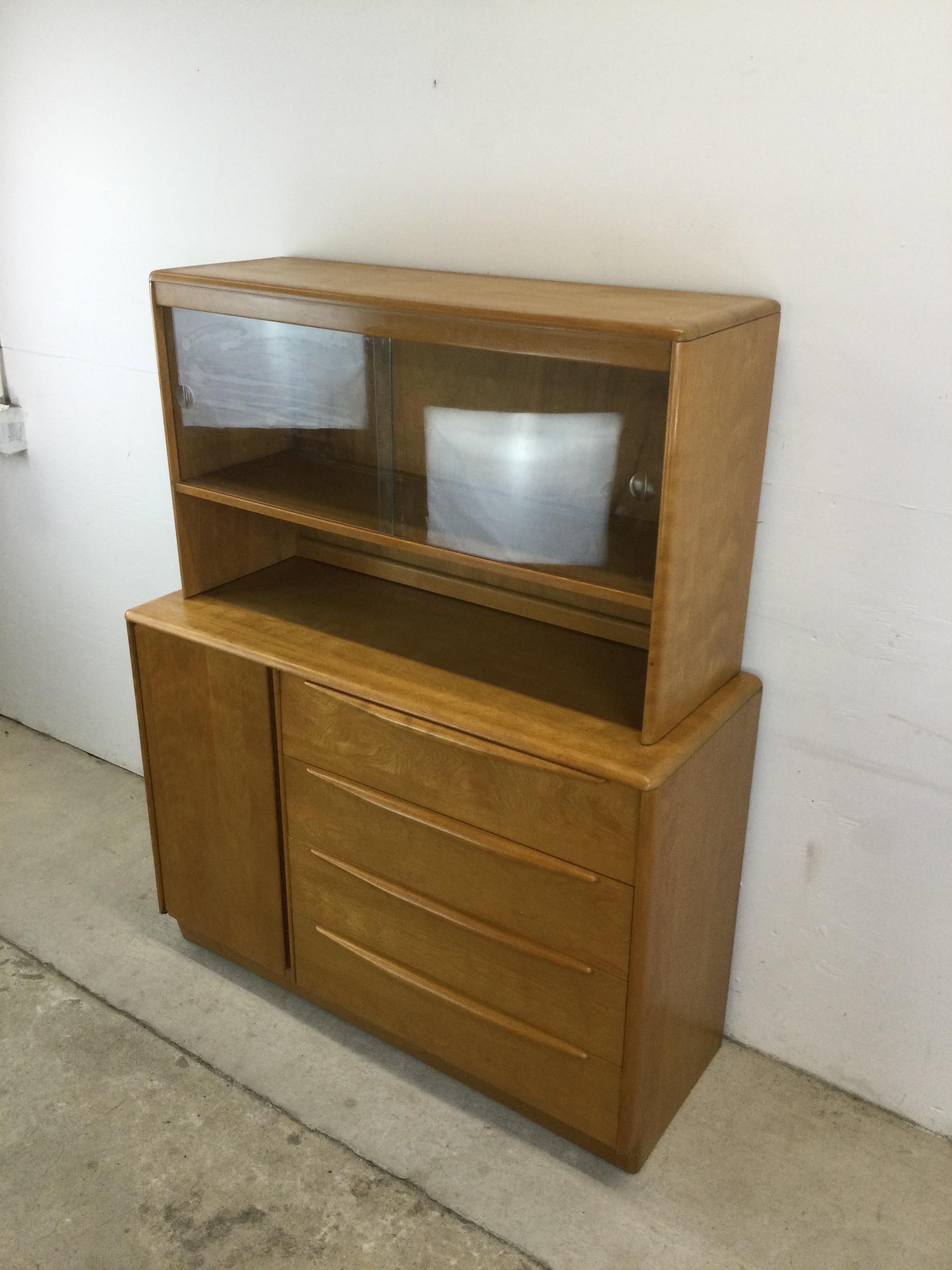 Mid Century Modern Heywood Wakefield China Cabinet with Drop Front Writing Desk In Good Condition For Sale In Freehold, NJ
