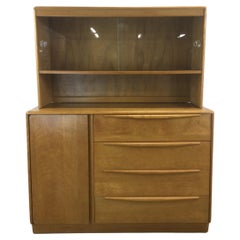 Retro Mid Century Modern Heywood Wakefield China Cabinet with Drop Front Writing Desk