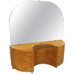 Heywood Wakefield Crescendo:: meuble-lavabo en champagne avec miroir:: moderne du milieu du siècle dernier