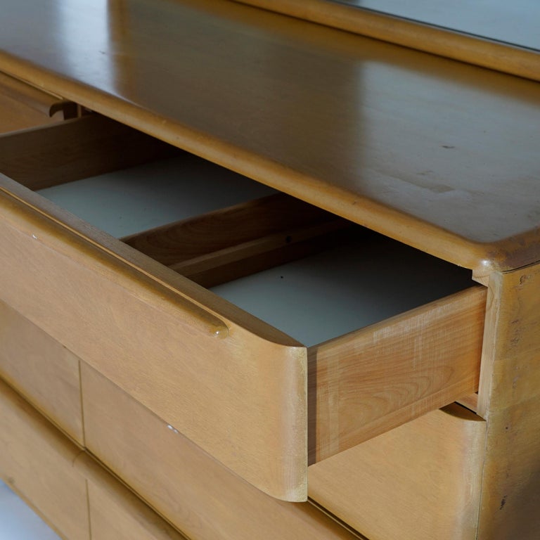 MidCentury Modern Heywood Wakefield Dresser and Mirror, Wheat Finish