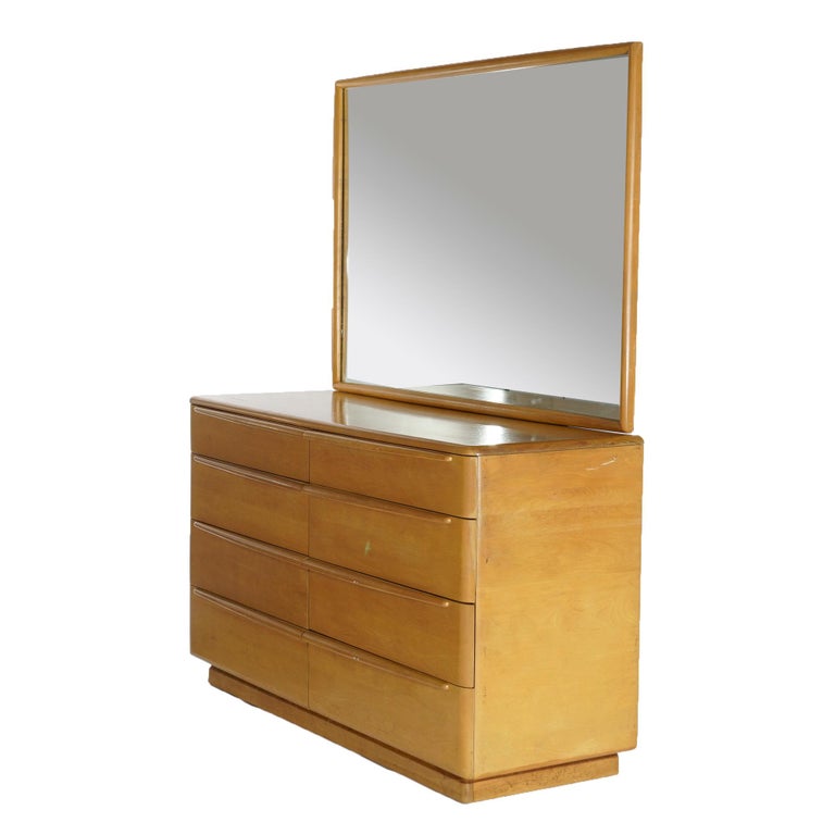 MidCentury Modern Heywood Wakefield Dresser and Mirror, Wheat Finish