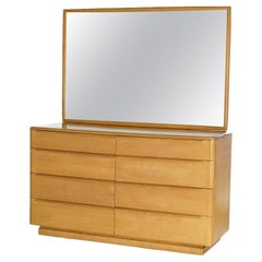 Mid-Century Modern Heywood Wakefield Dresser & Mirror, Wheat Finish, circa 1950