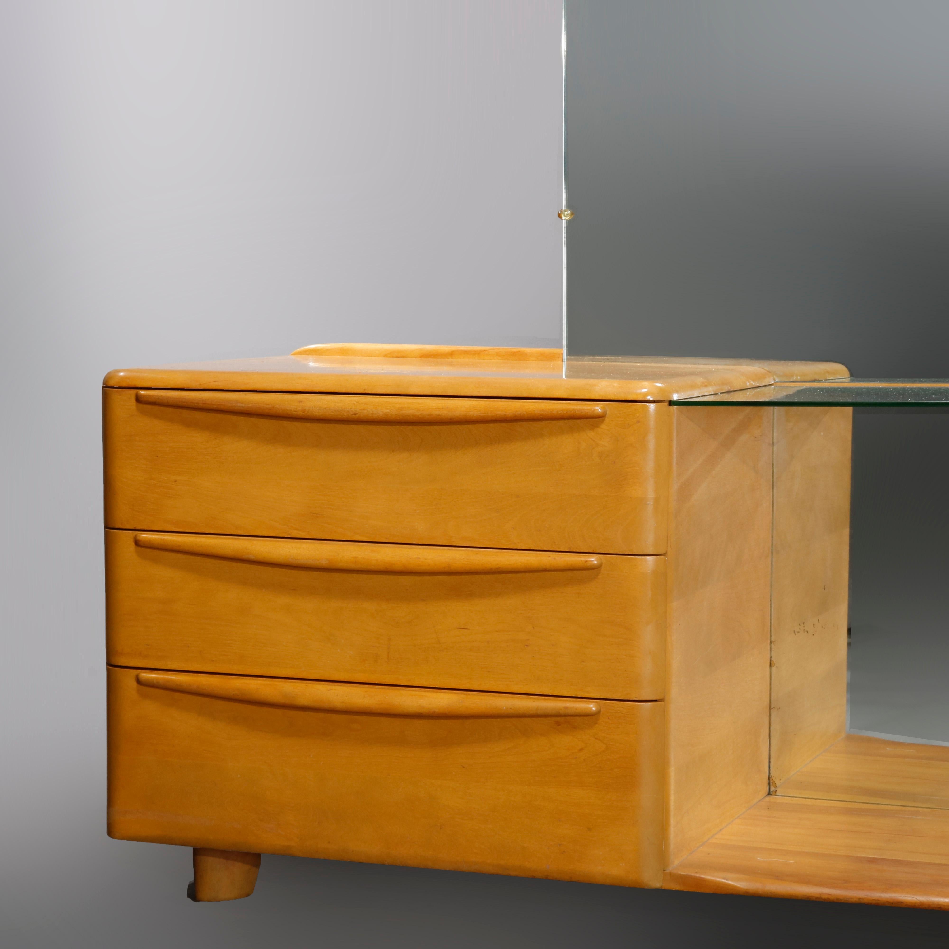 Glass Mid-Century Modern Heywood Wakefield Encore Dressing Table in Wheat Finish, 1952